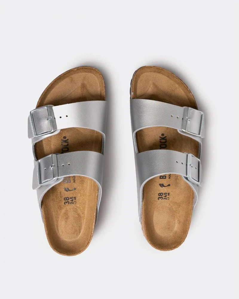 Birkenstock Arizona Birko-Flor Metallic Womens Sandals - Silver - Image 6