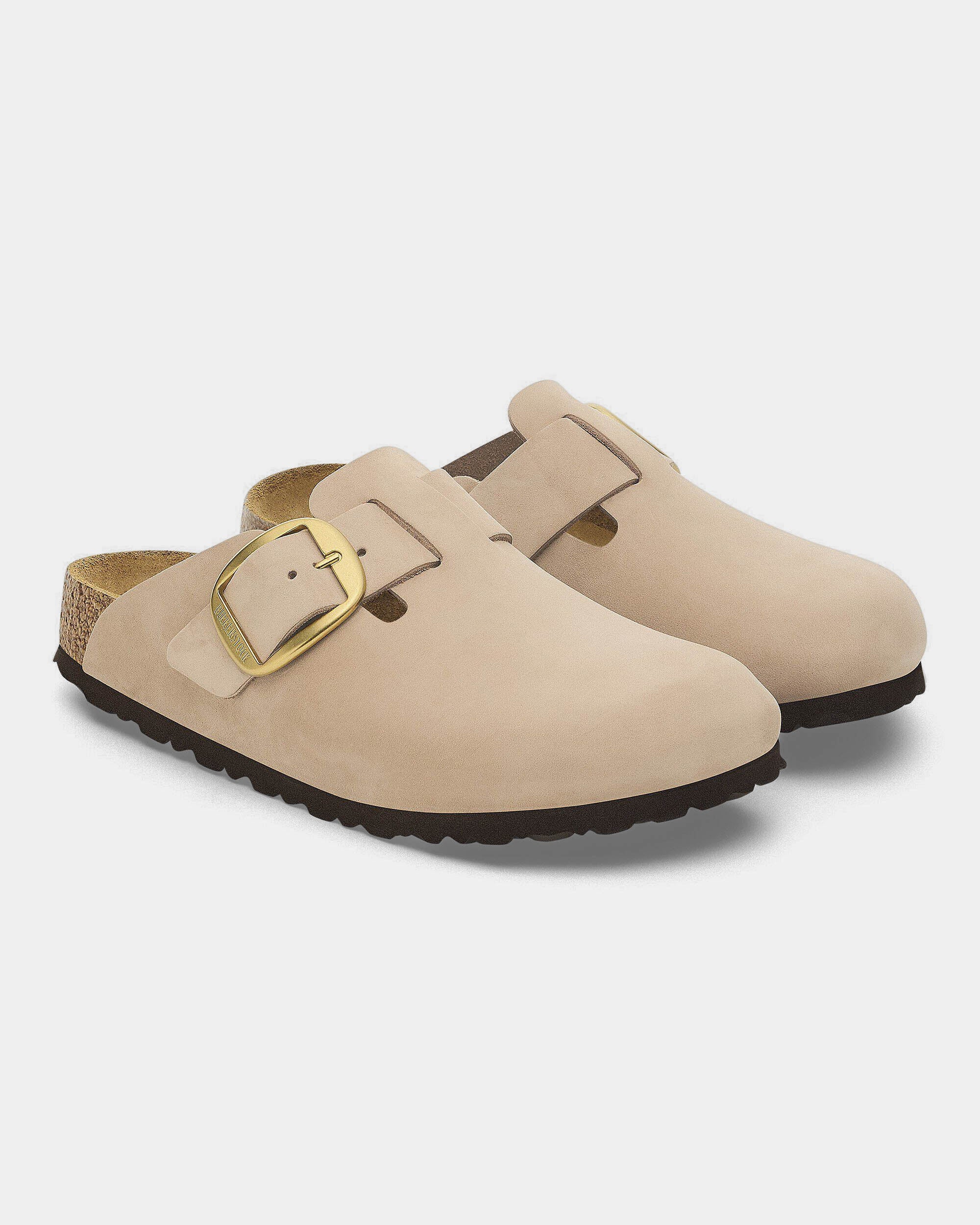 Birkenstock Boston Big Buckle Nubuck Leather Womens Clogs - Sandcastle - Image 2