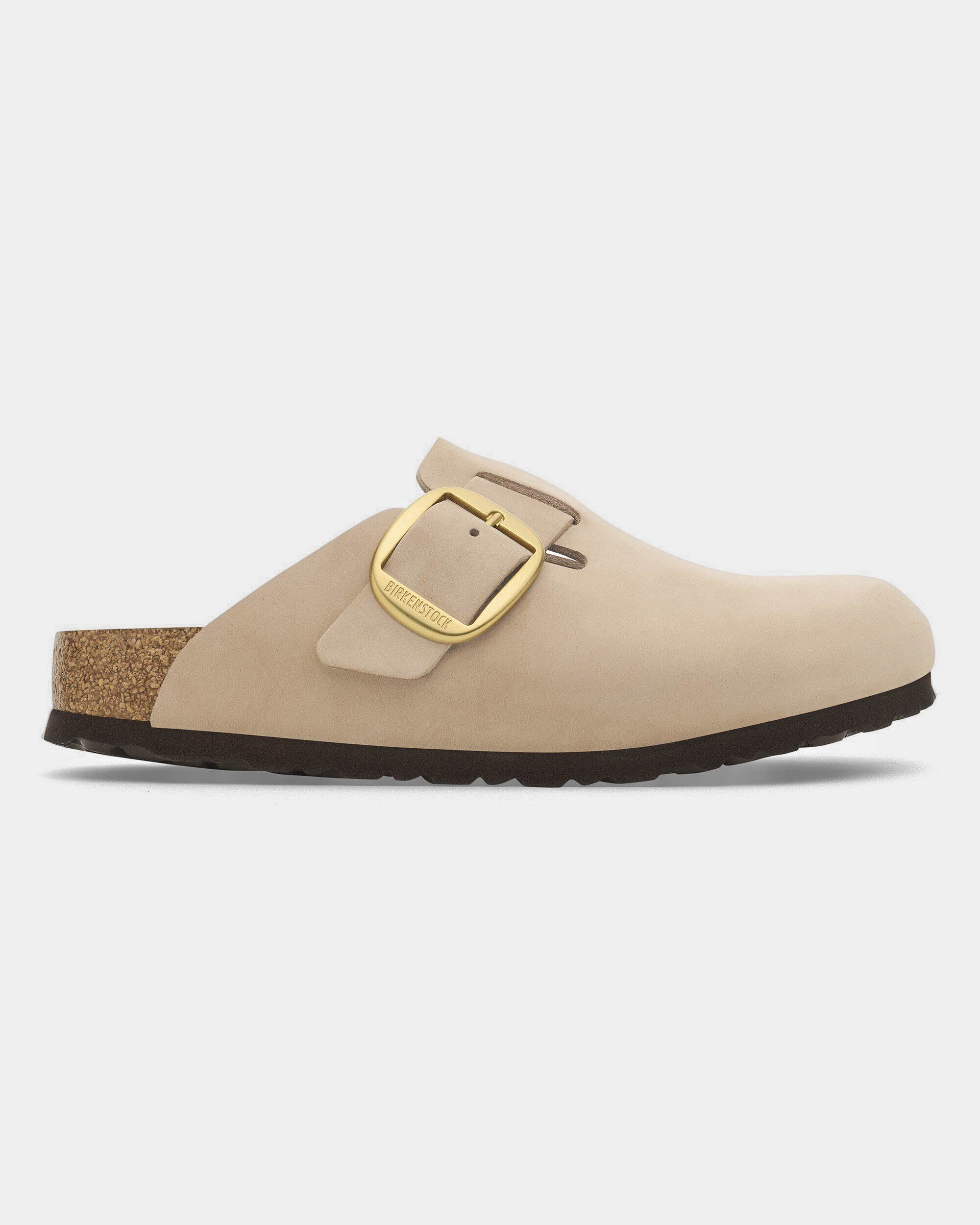 Birkenstock Boston Big Buckle Nubuck Leather Womens Clogs - Sandcastle - Image 3