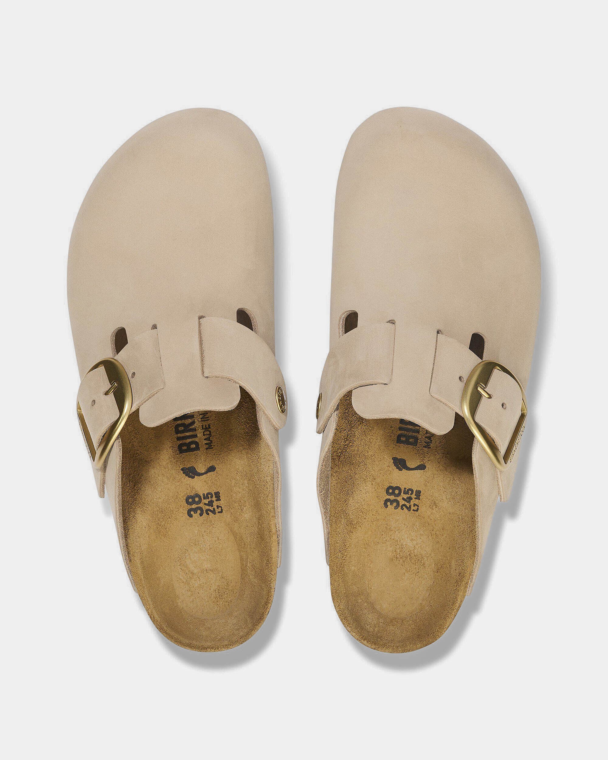 Birkenstock Boston Big Buckle Nubuck Leather Womens Clogs - Sandcastle - Image 4