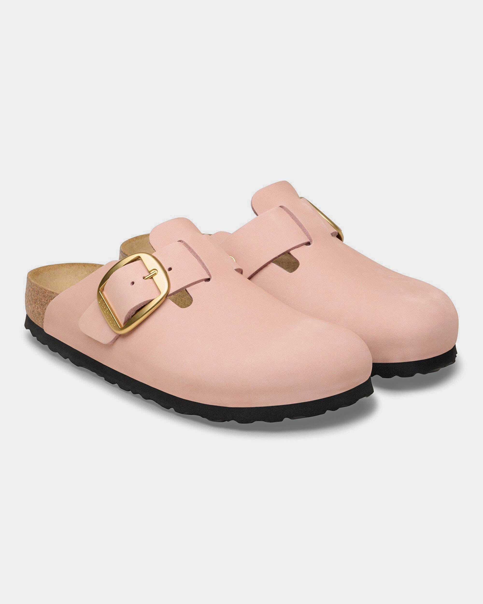 Birkenstock Boston Big Buckle Nubuck Leather Womens Clogs - Soft Pink - Image 2