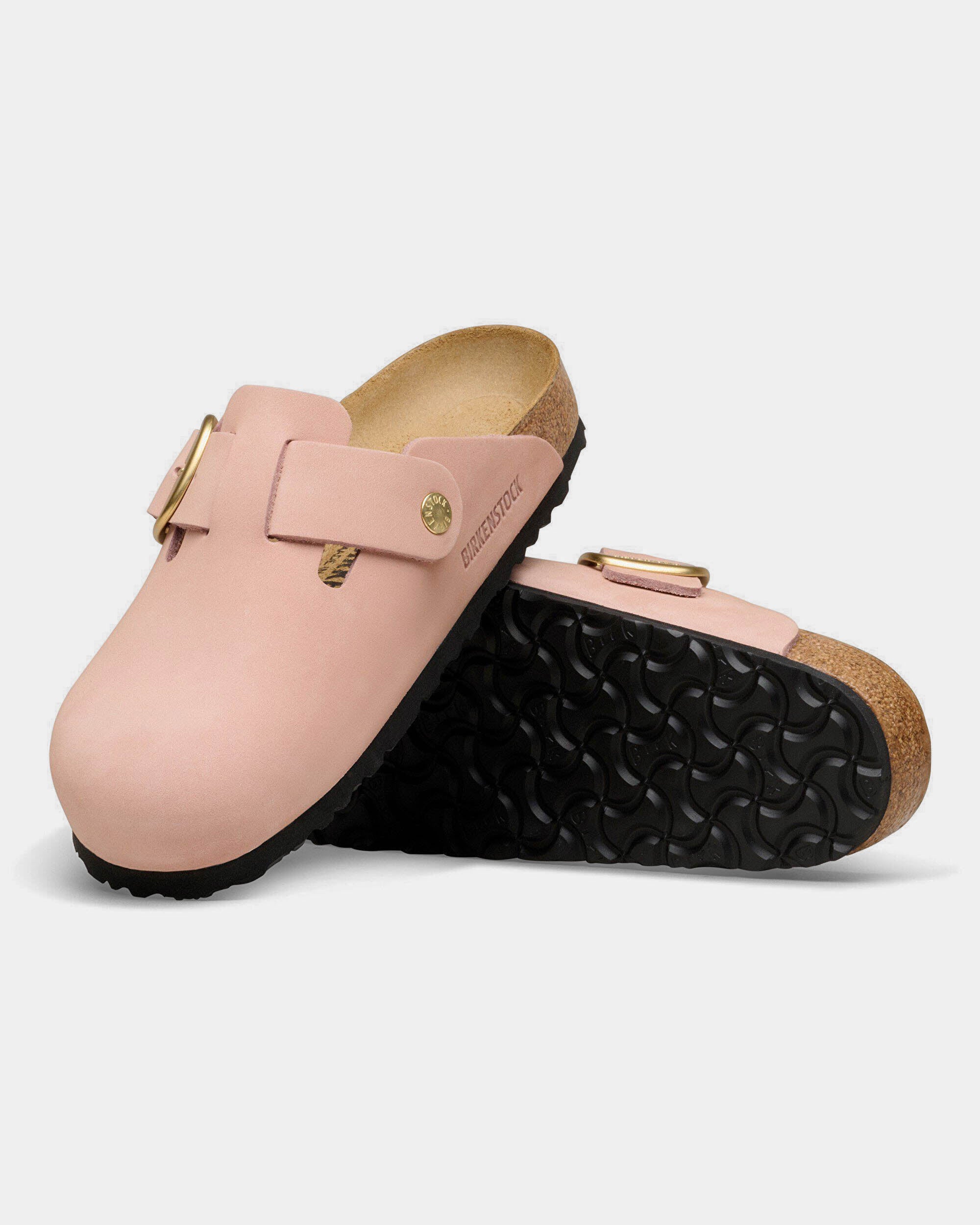 Birkenstock Boston Big Buckle Nubuck Leather Womens Clogs - Soft Pink - Image 4