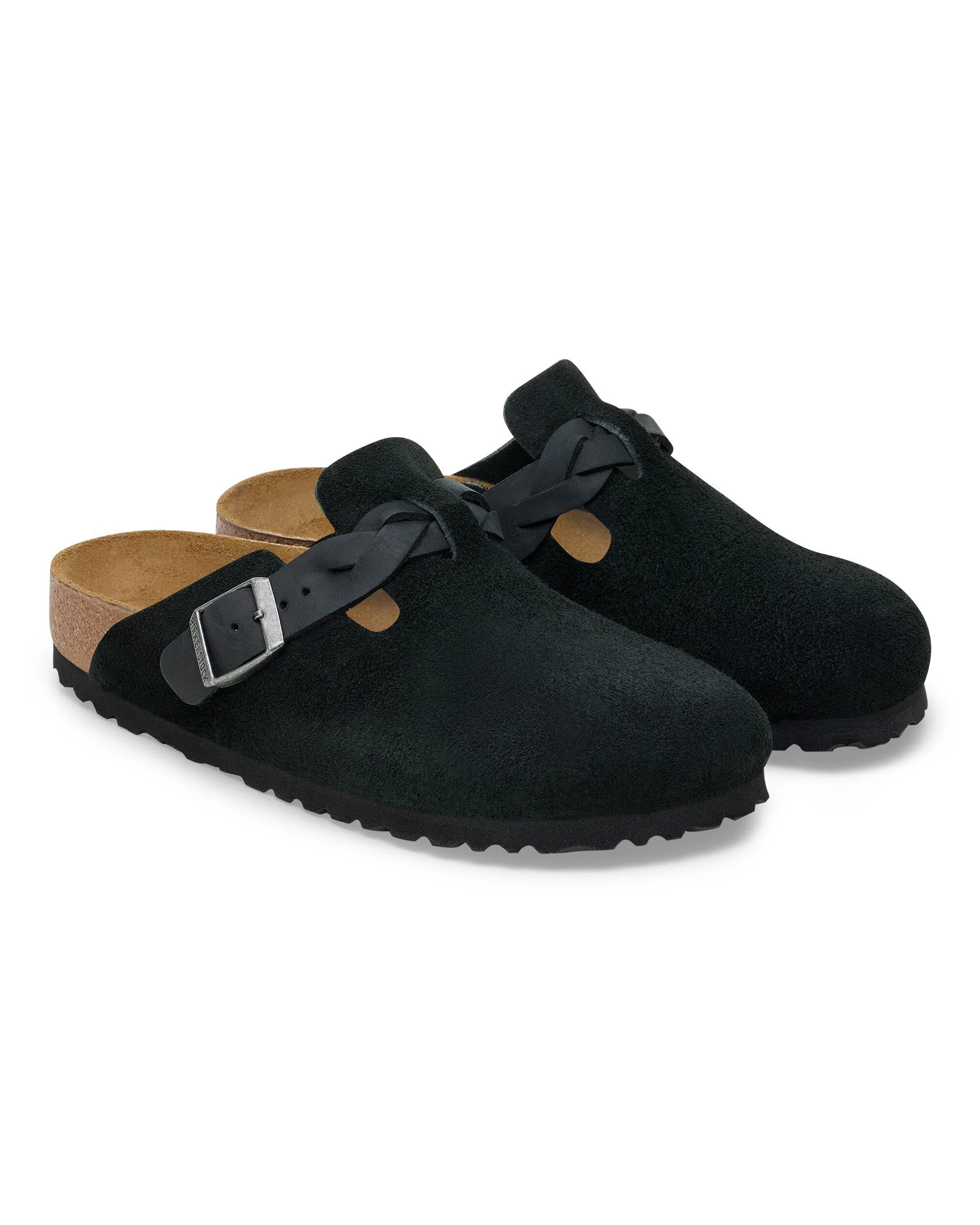 Birkenstock Boston Braided Suede Leather Womens Clogs - Black - Image 2