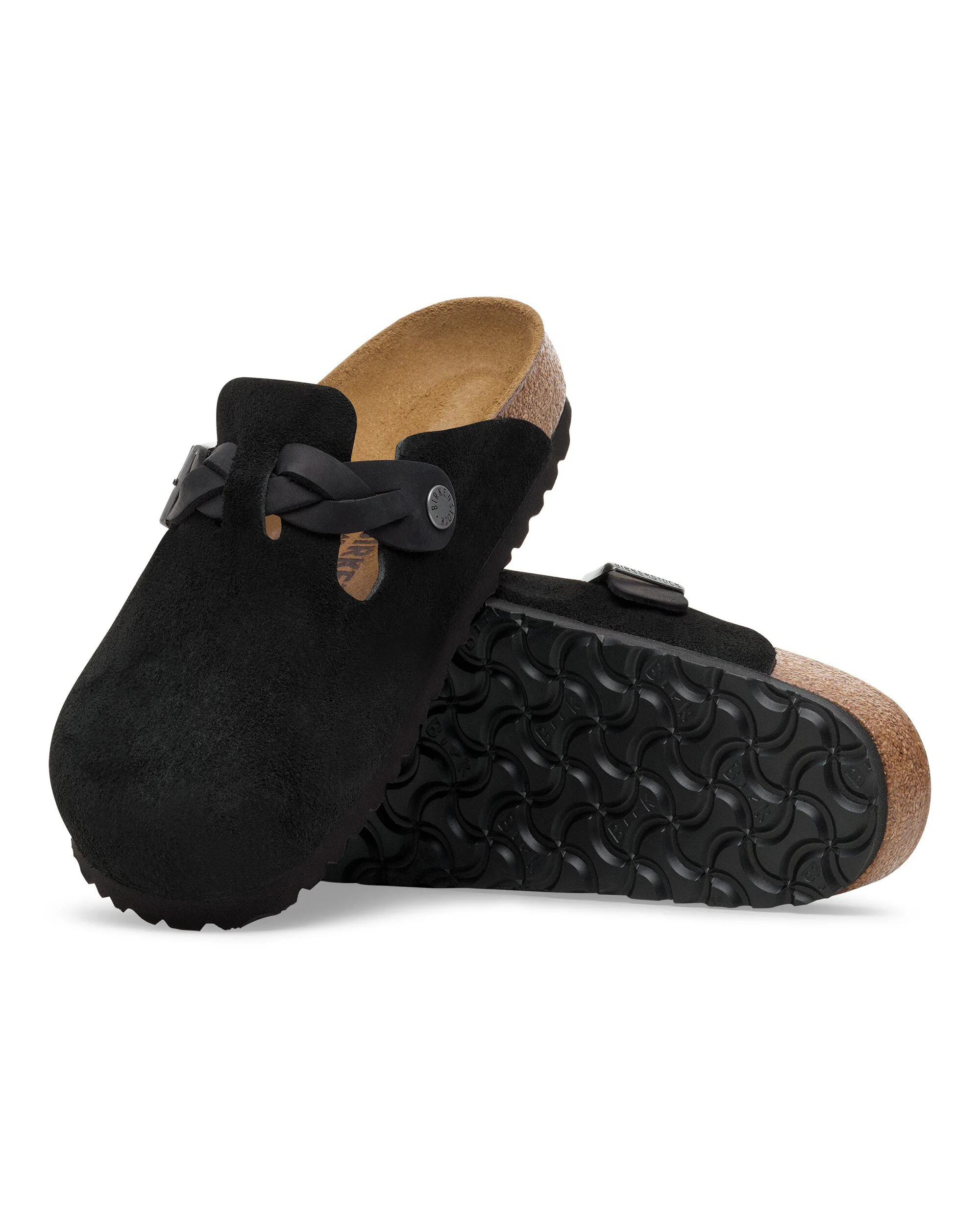 Birkenstock Boston Braided Suede Leather Womens Clogs - Black - Image 4
