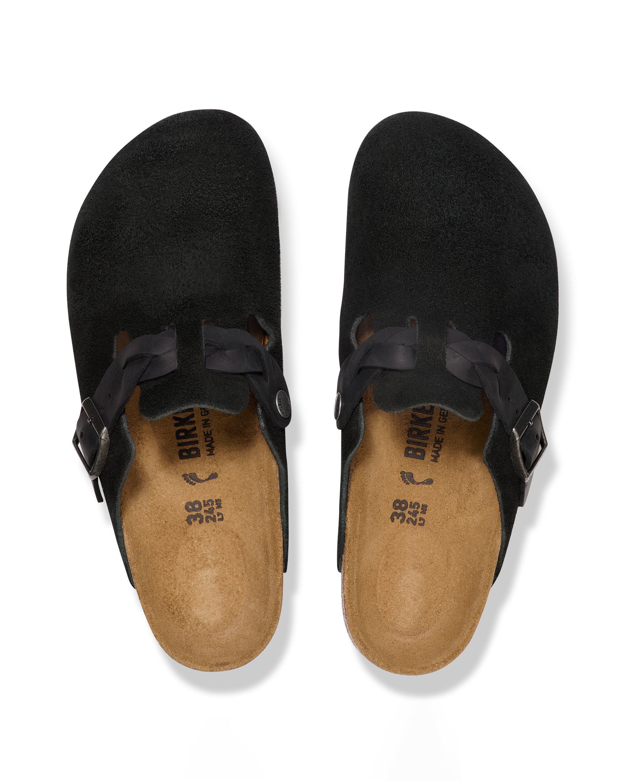 Birkenstock Boston Braided Suede Leather Womens Clogs - Black - Image 5