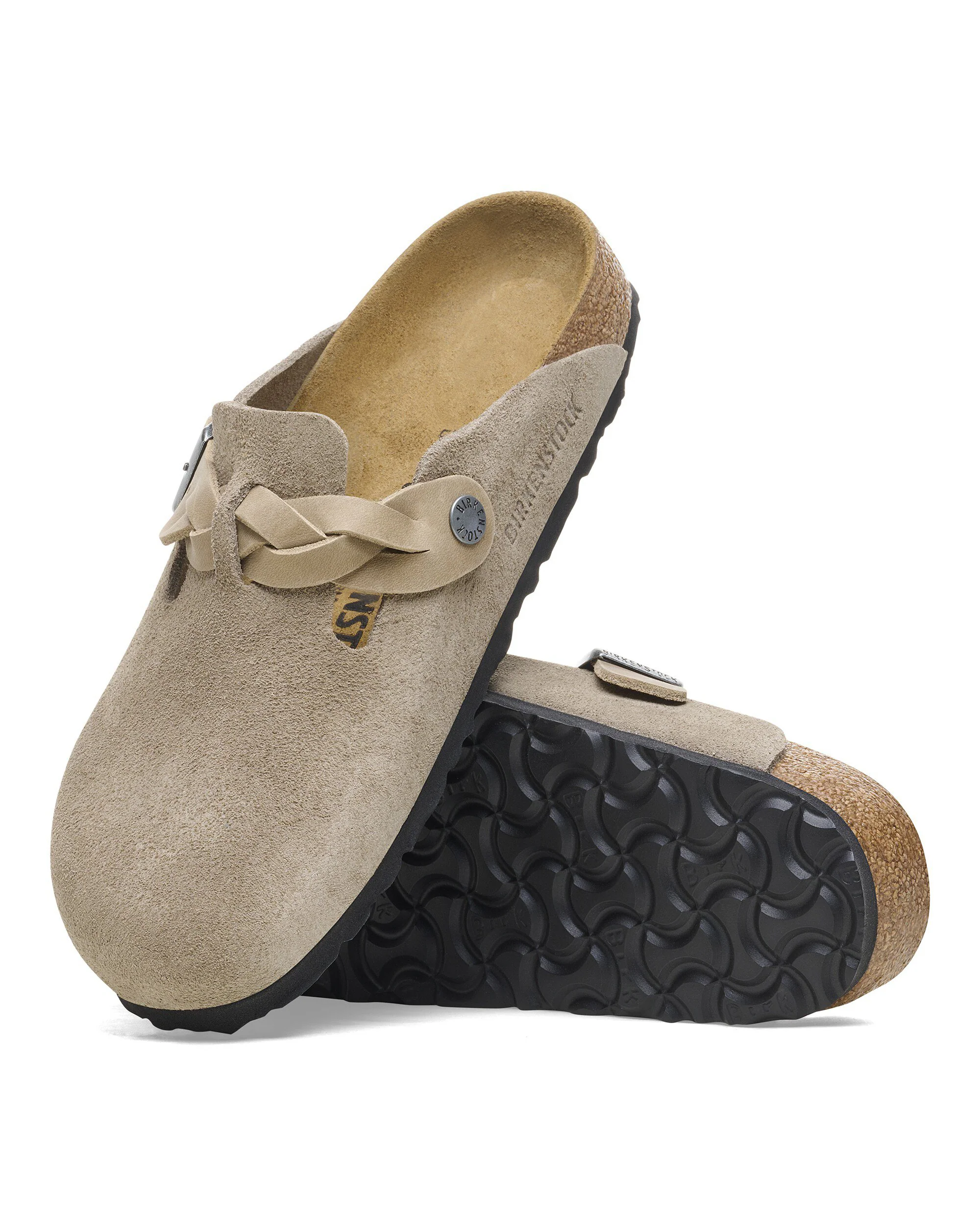 Birkenstock Boston Braided Suede Leather Womens Clogs - Taupe - Image 5