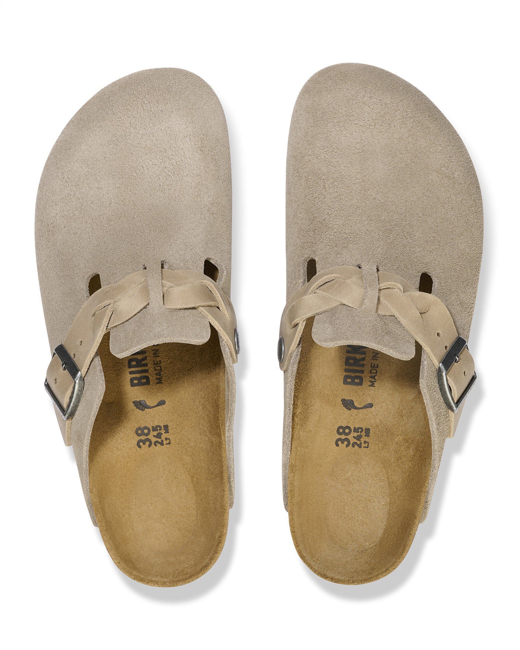 Birkenstock Boston Braided Suede Leather Womens Clogs - Taupe - Image 6
