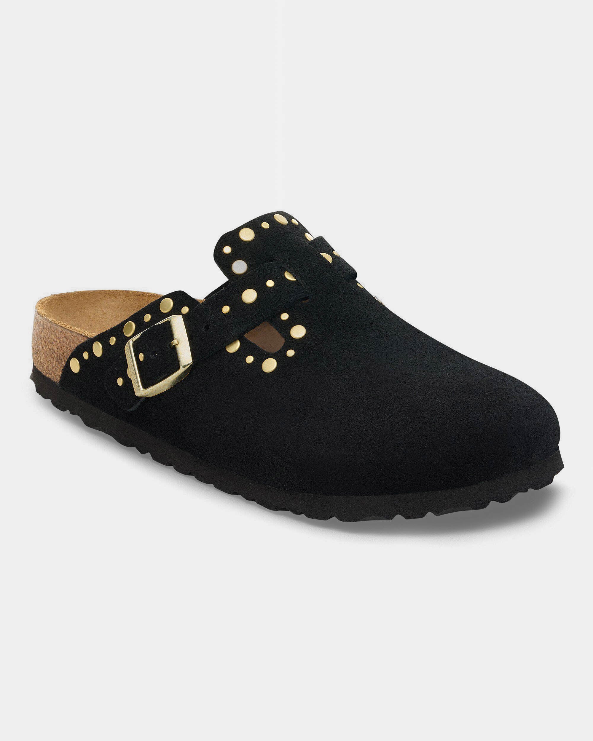 Birkenstock Boston Rivet Suede Leather Womens Clogs - Black - Image 5