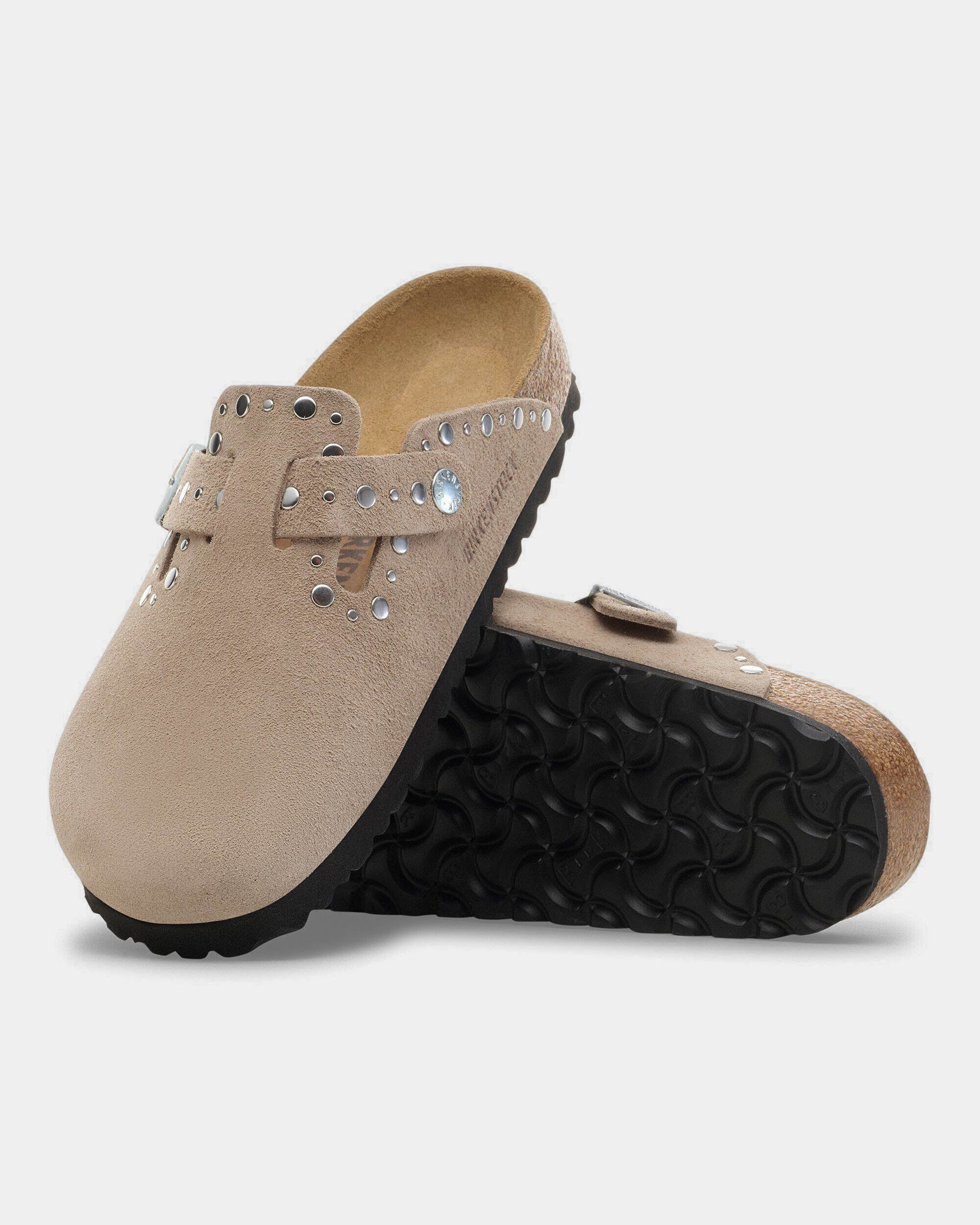 Birkenstock Boston Rivet Suede Leather Womens Clogs - Taupe - Image 2