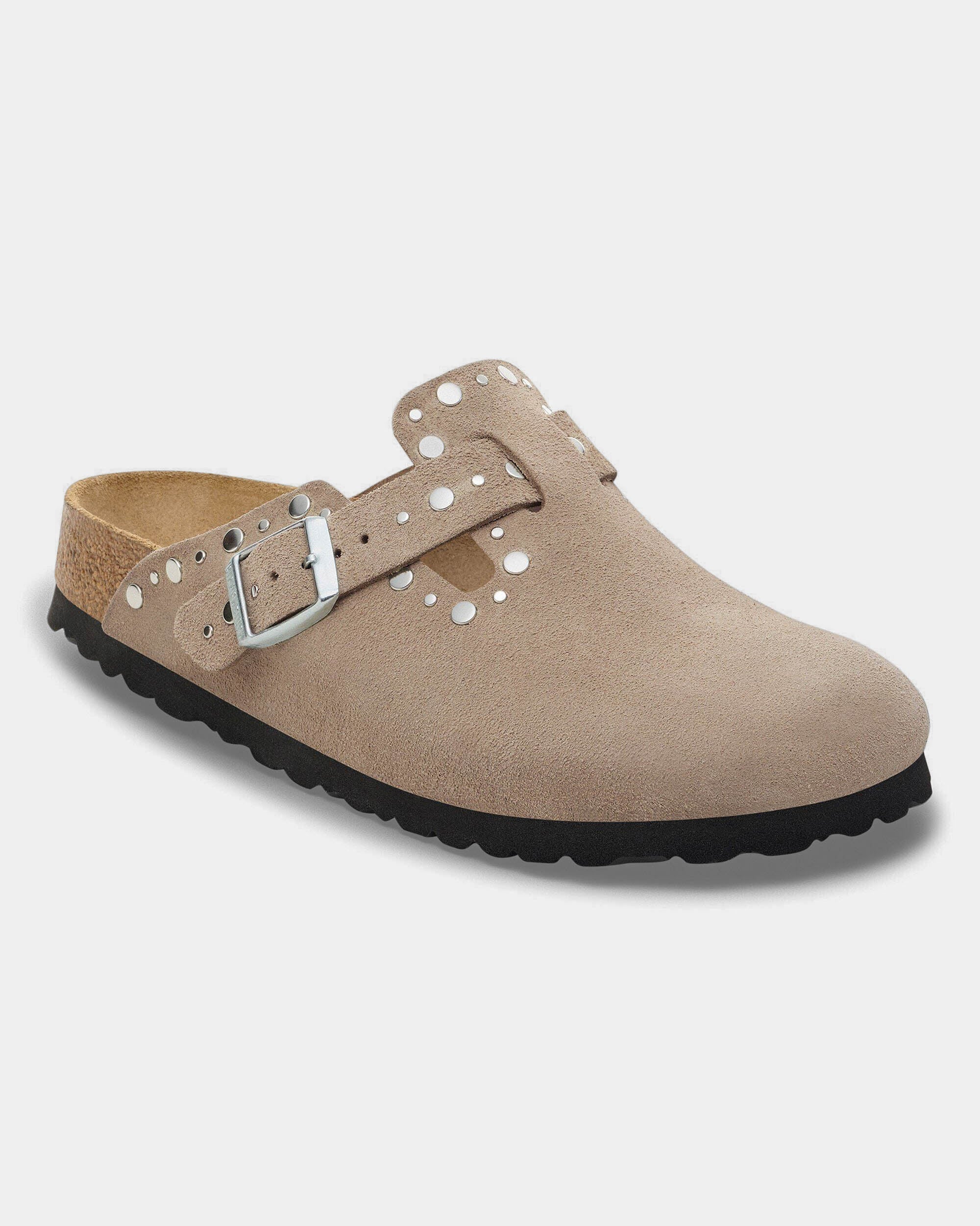 Birkenstock Boston Rivet Suede Leather Womens Clogs - Taupe - Image 3