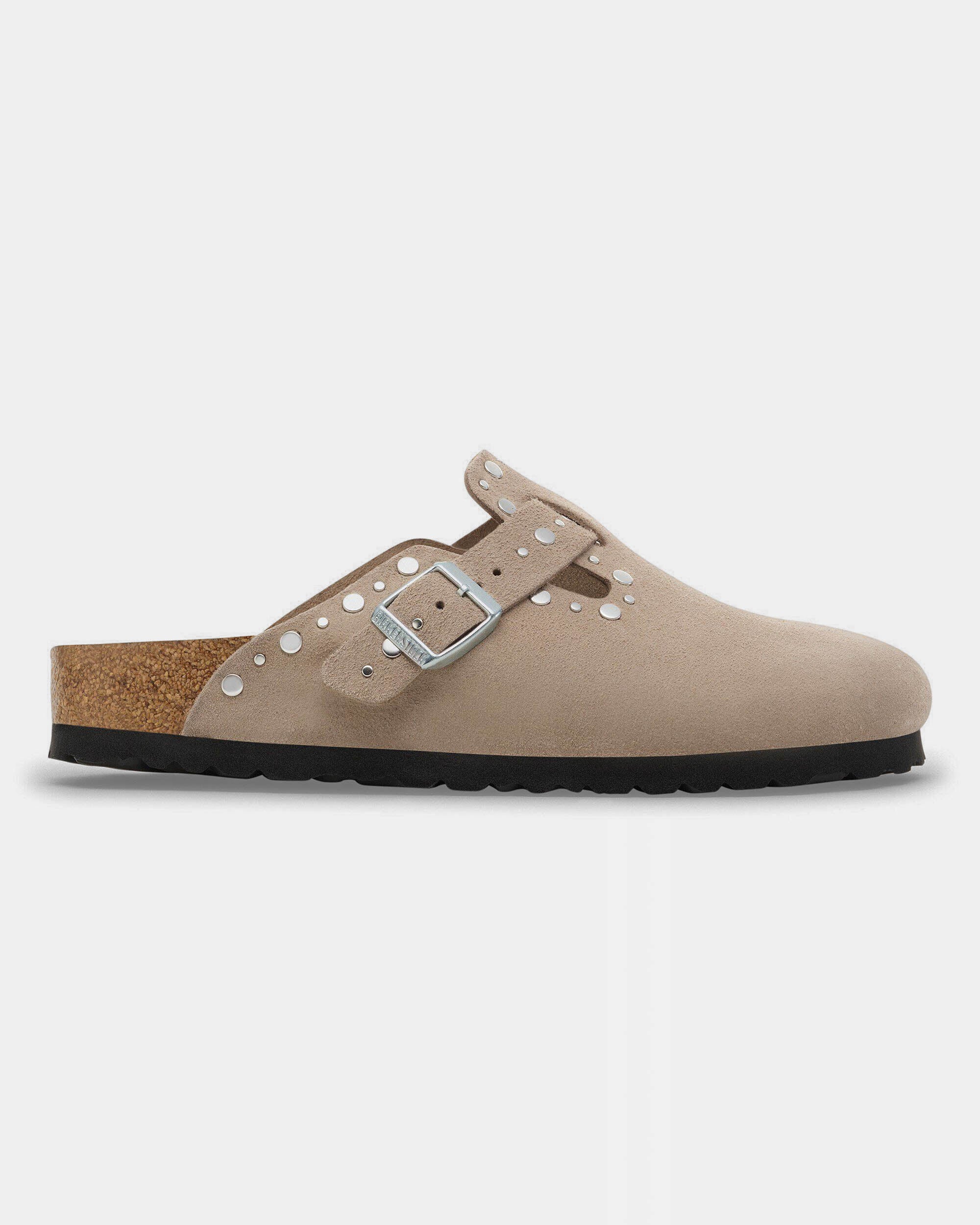 Birkenstock Boston Rivet Suede Leather Womens Clogs - Taupe - Image 4