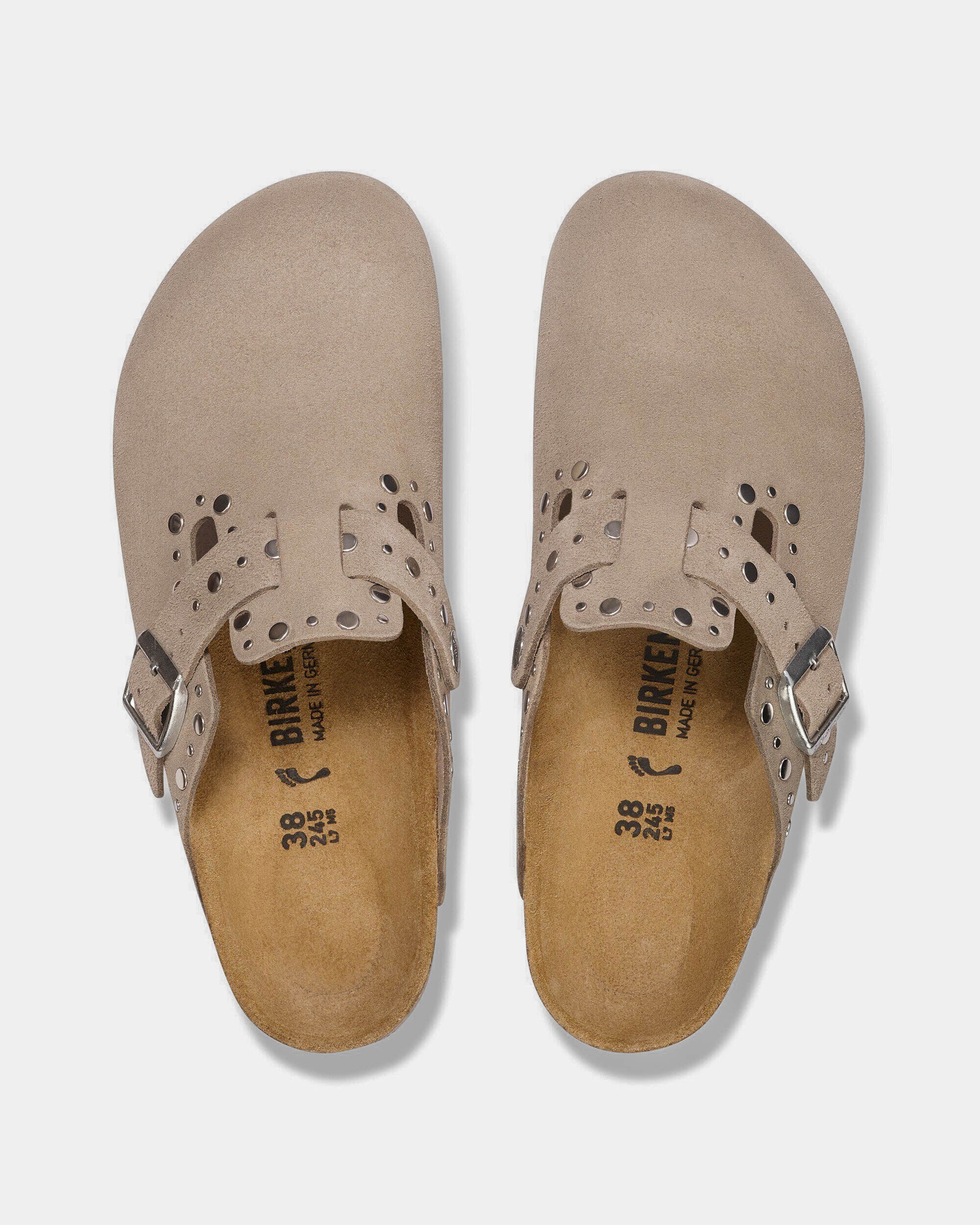 Birkenstock Boston Rivet Suede Leather Womens Clogs - Taupe - Image 5