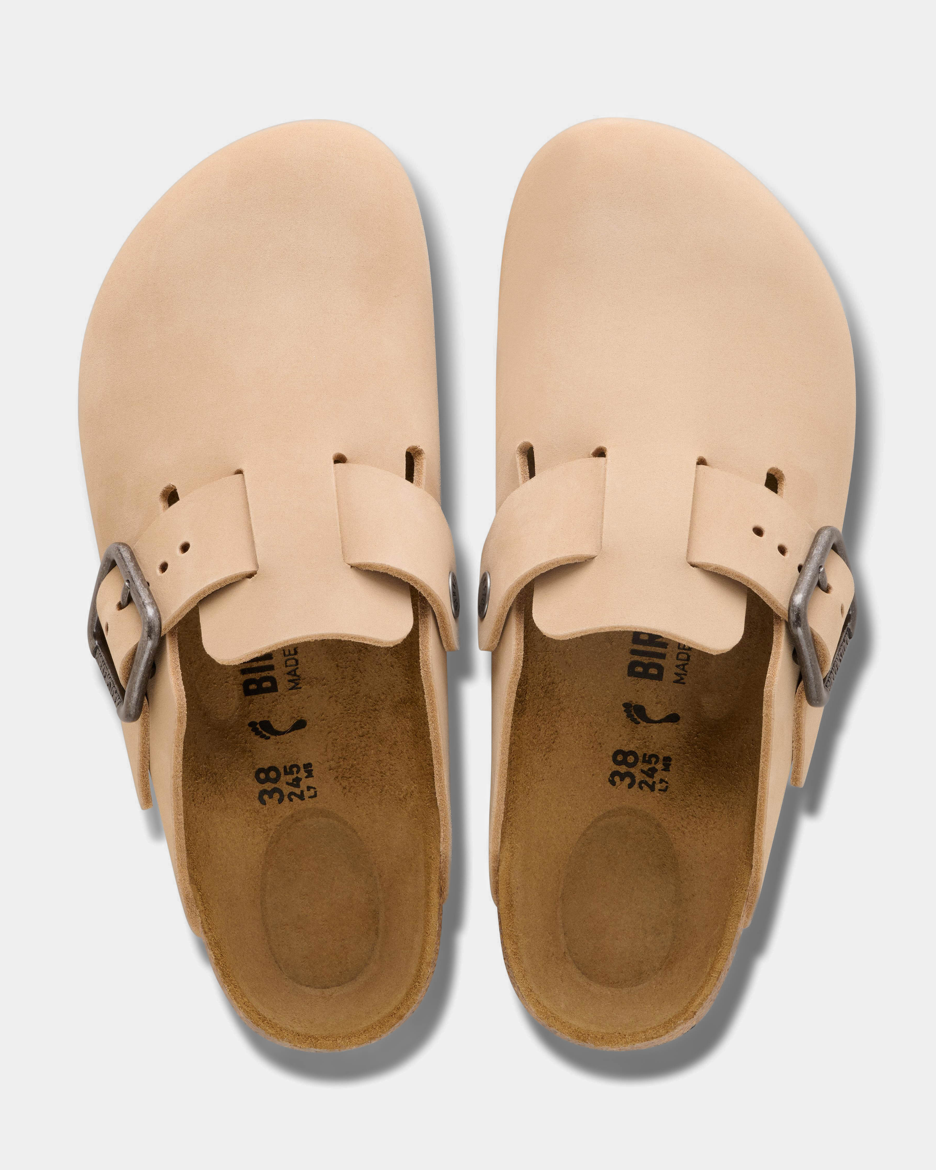 Birkenstock Boston Wire Buckle Nubuck Leather Womens Clogs - Sandcastle - Image 3
