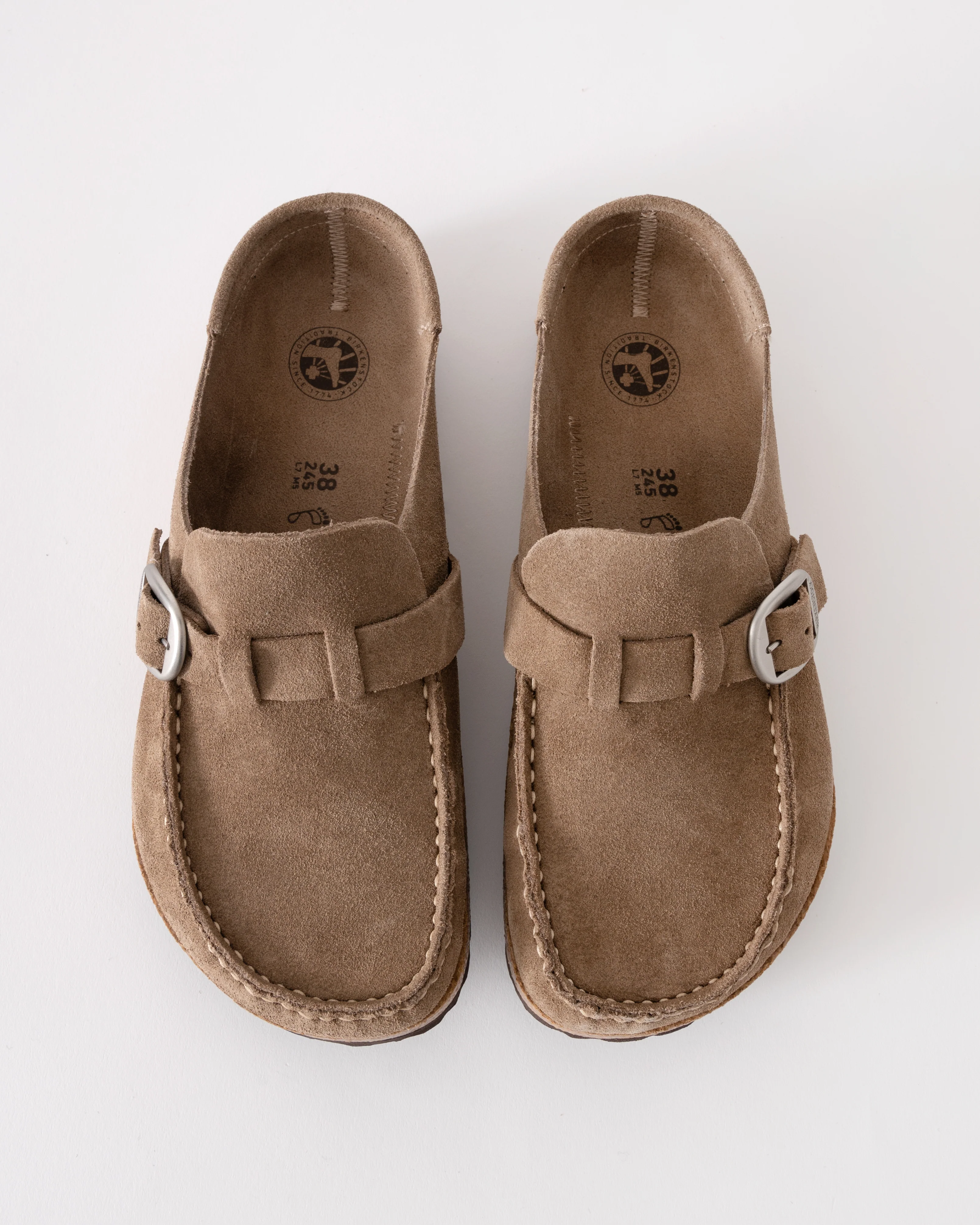 Birkenstock Buckley Suede Leather Womens Mule Moccasins - Grey Taupe - Image 5