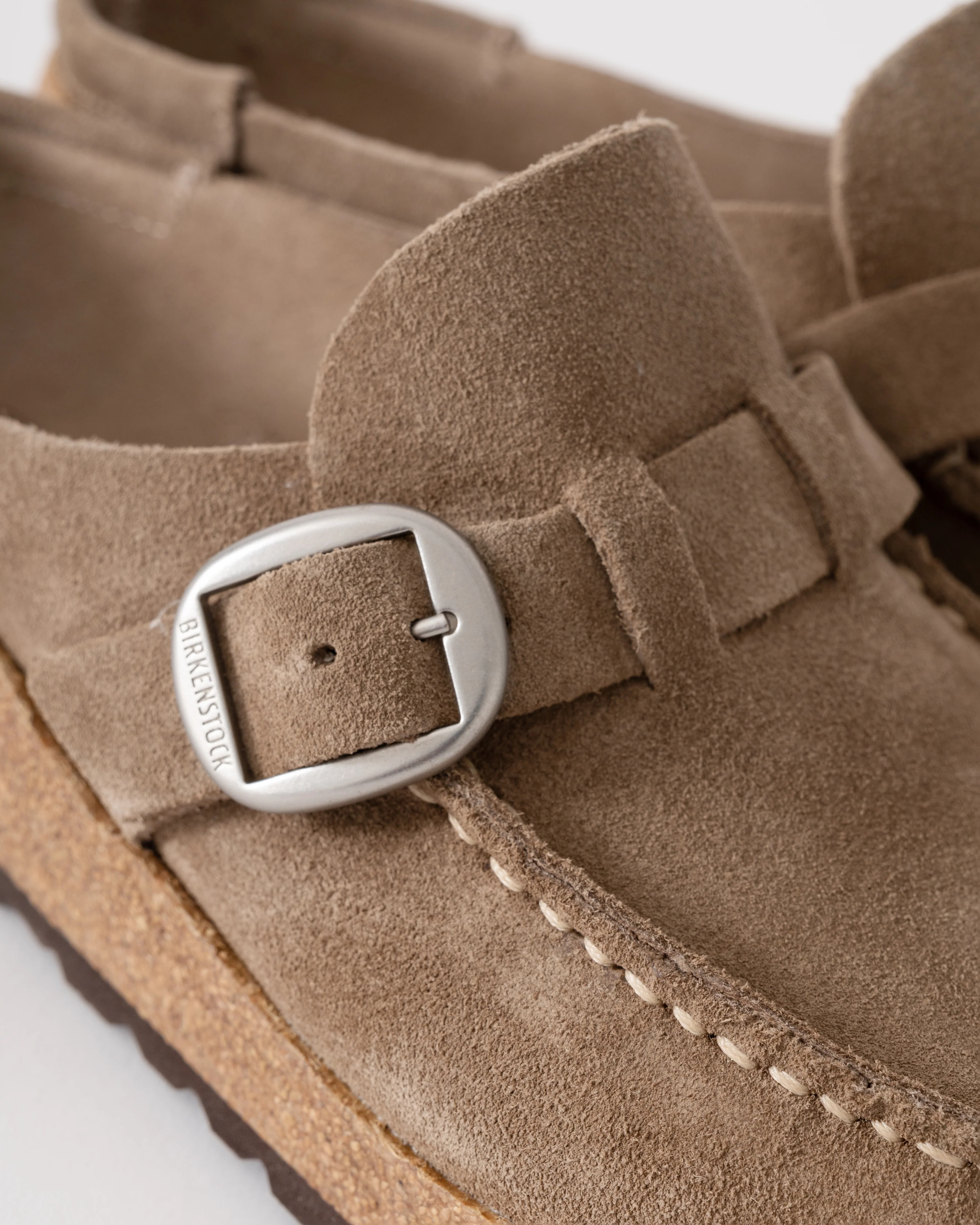 Birkenstock Buckley Suede Leather Womens Mule Moccasins - Grey Taupe - Image 6