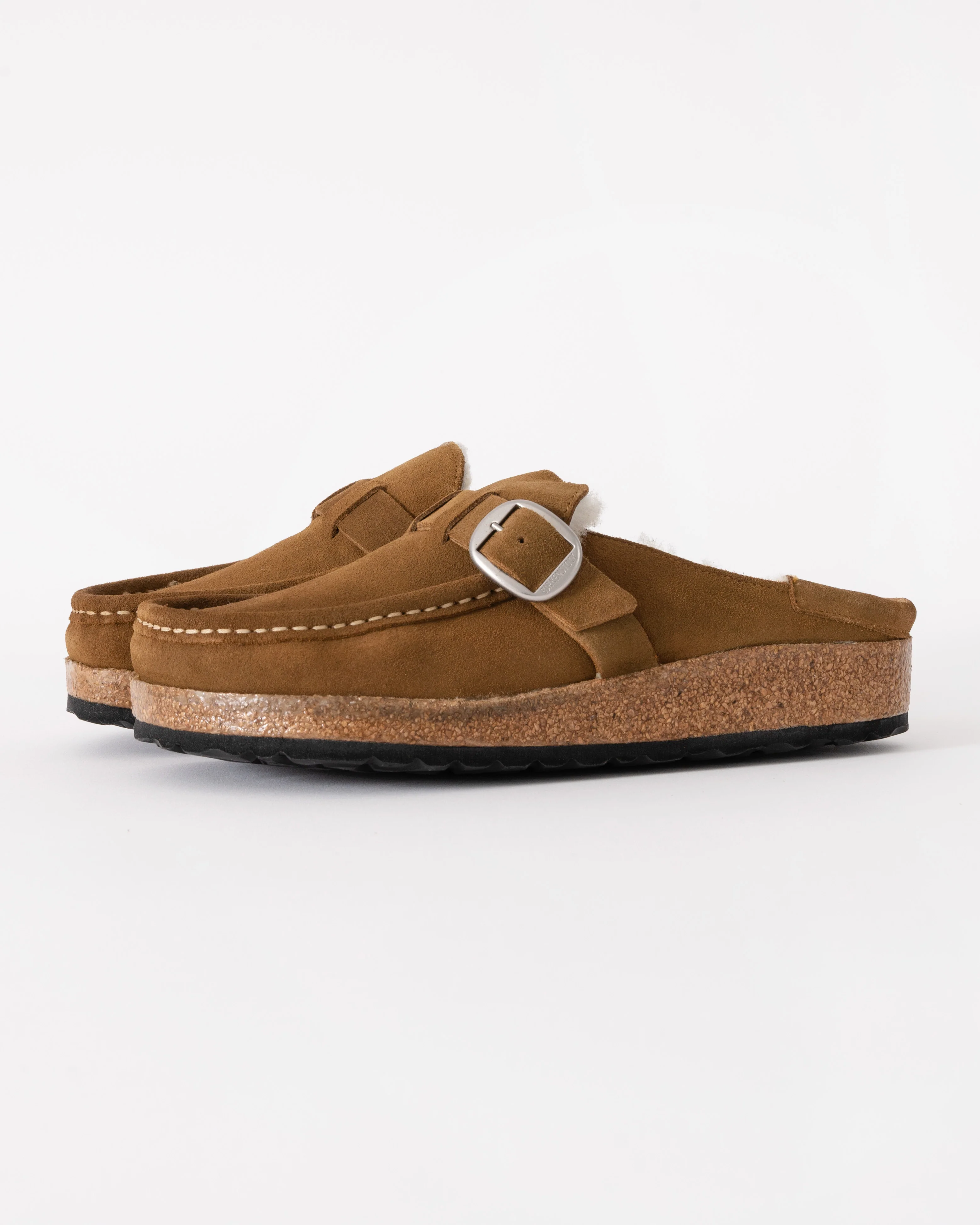 Birkenstock Buckley Suede Shearling Womens Mule Moccasins - Tea
