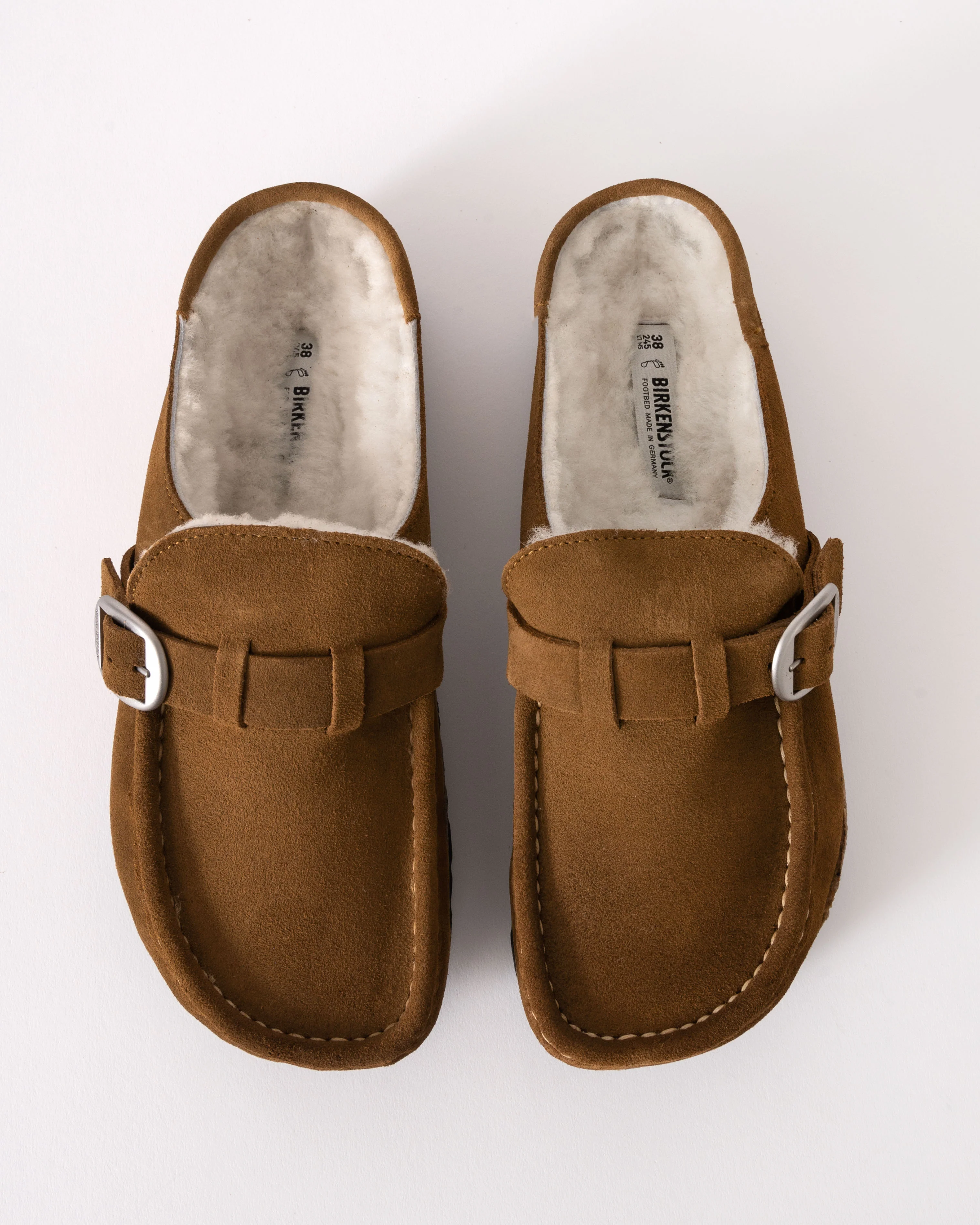 Birkenstock Buckley Suede Shearling Womens Mule Moccasins - Tea - Image 5