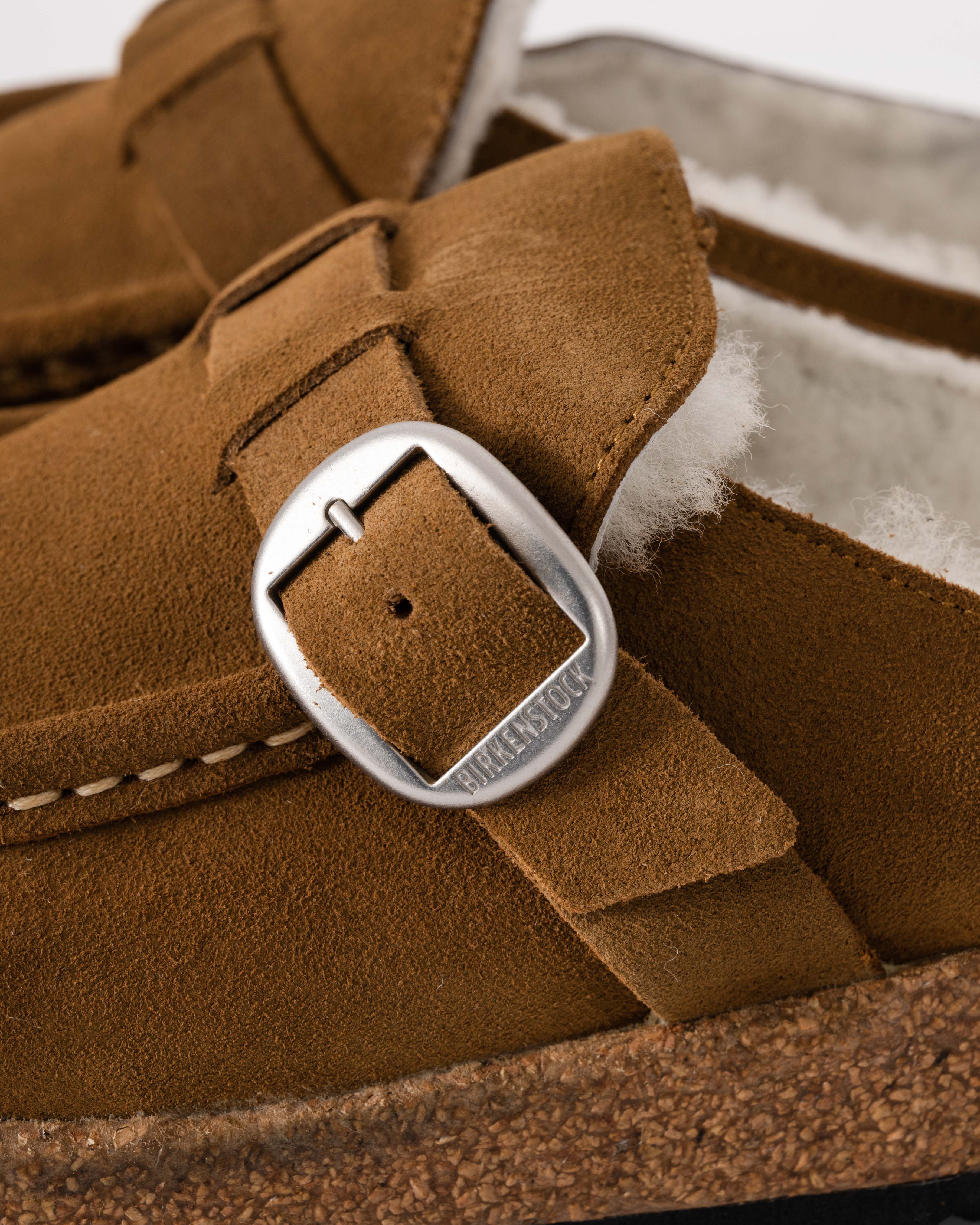 Birkenstock Buckley Suede Shearling Womens Mule Moccasins - Tea - Image 6