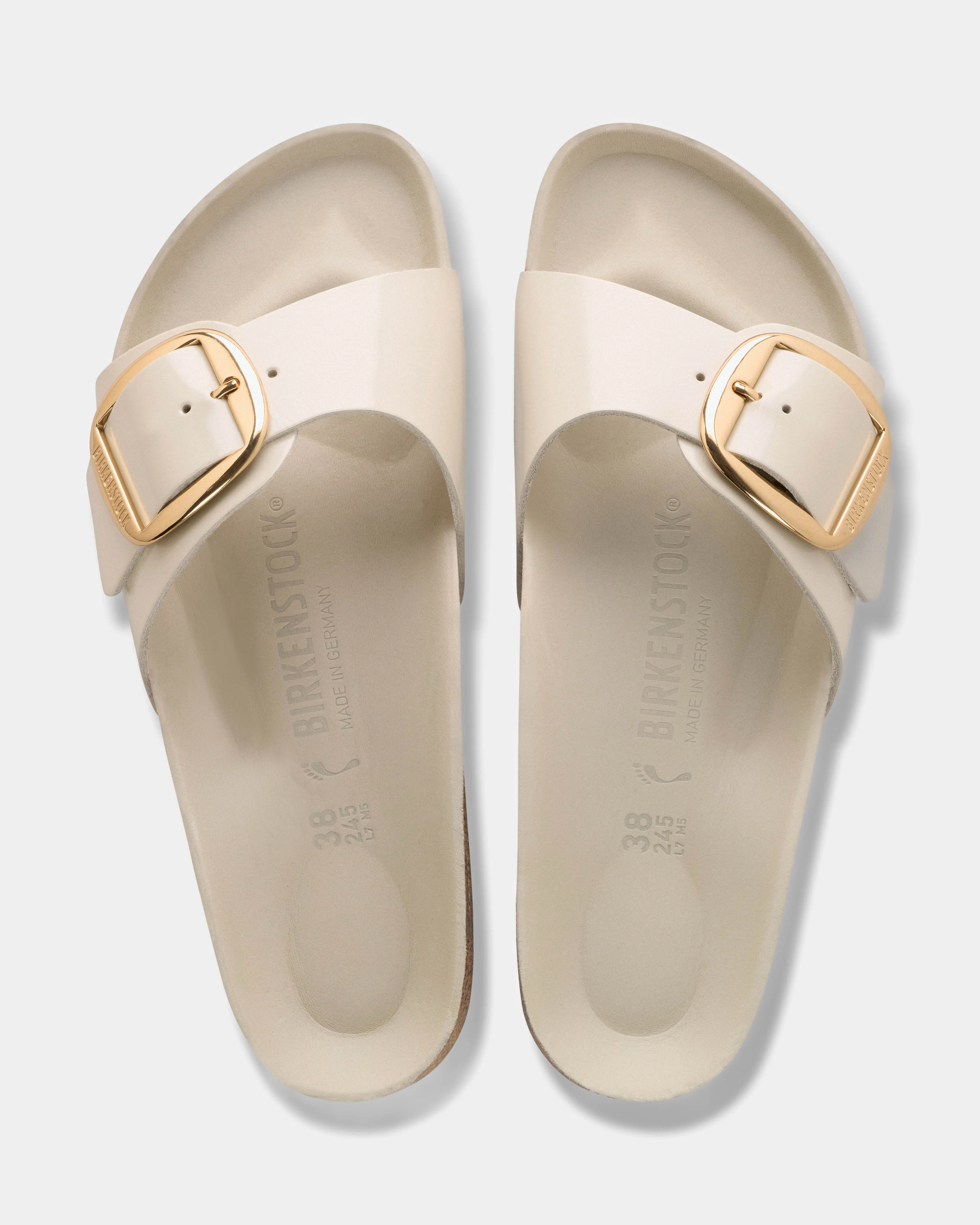 Birkenstock Madrid Big Buckle Natural Patent Leather Womens Sandals - High-Shine Oyster - Image 3