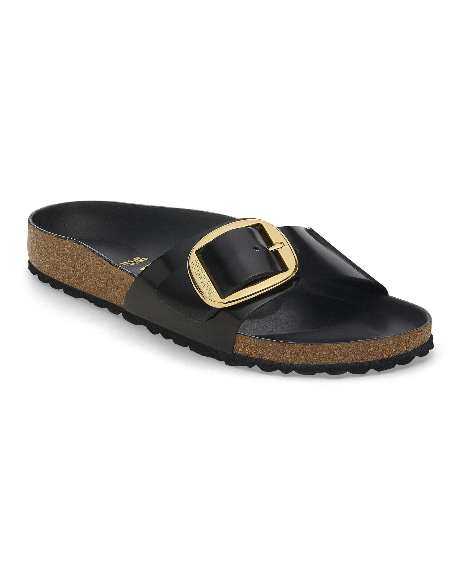Birkenstock Madrid Big Buckle Natural Patent Leather Womens Sandals - High-Shine Black - Image 2