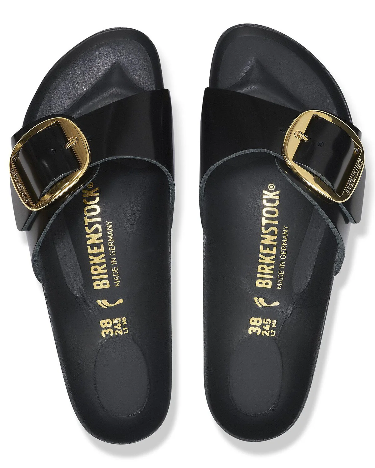 Birkenstock Madrid Big Buckle Natural Patent Leather Womens Sandals - High-Shine Black - Image 5