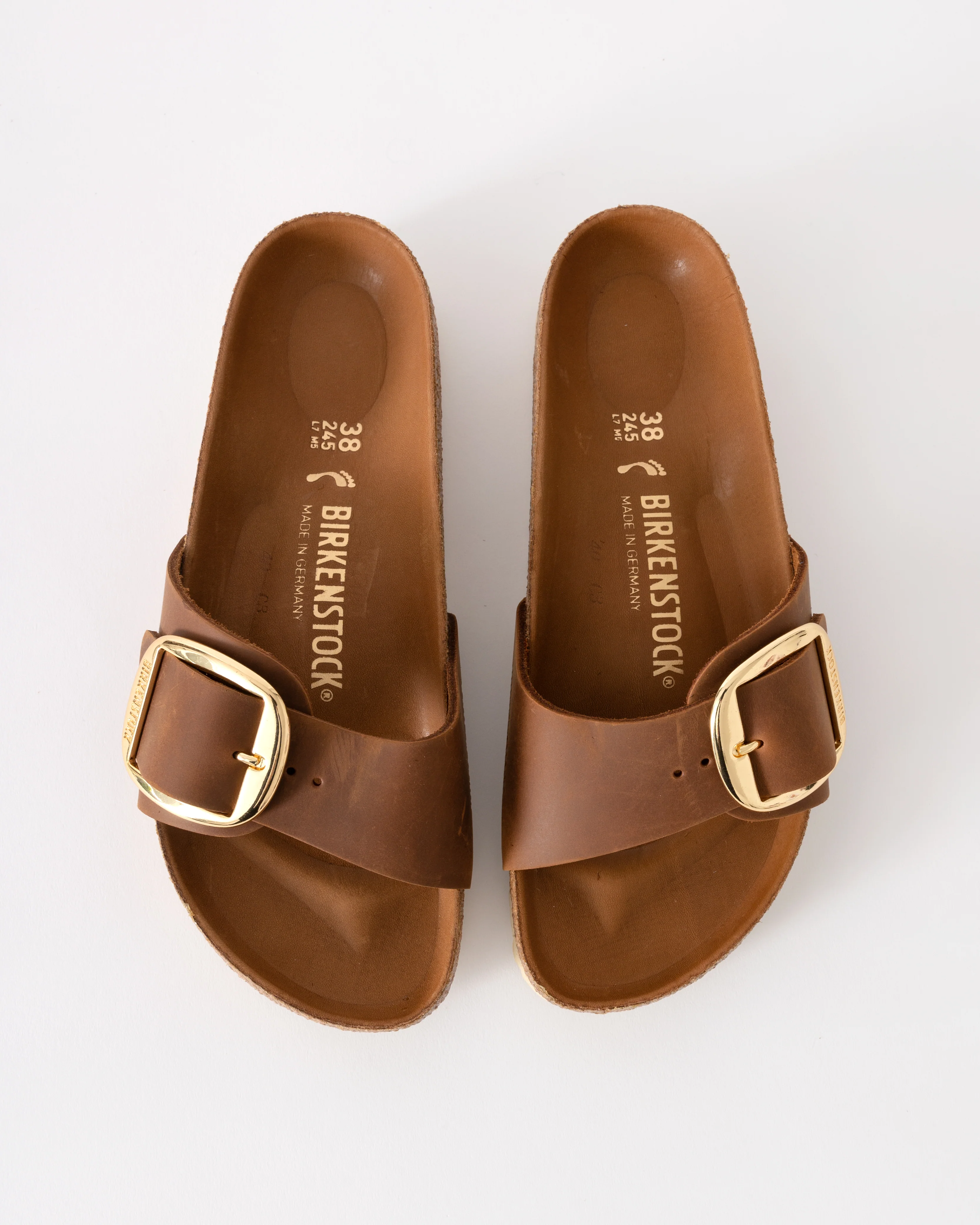 Birkenstock Madrid Big Buckle Oiled Leather Womens Sandals - Cognac - Image 3