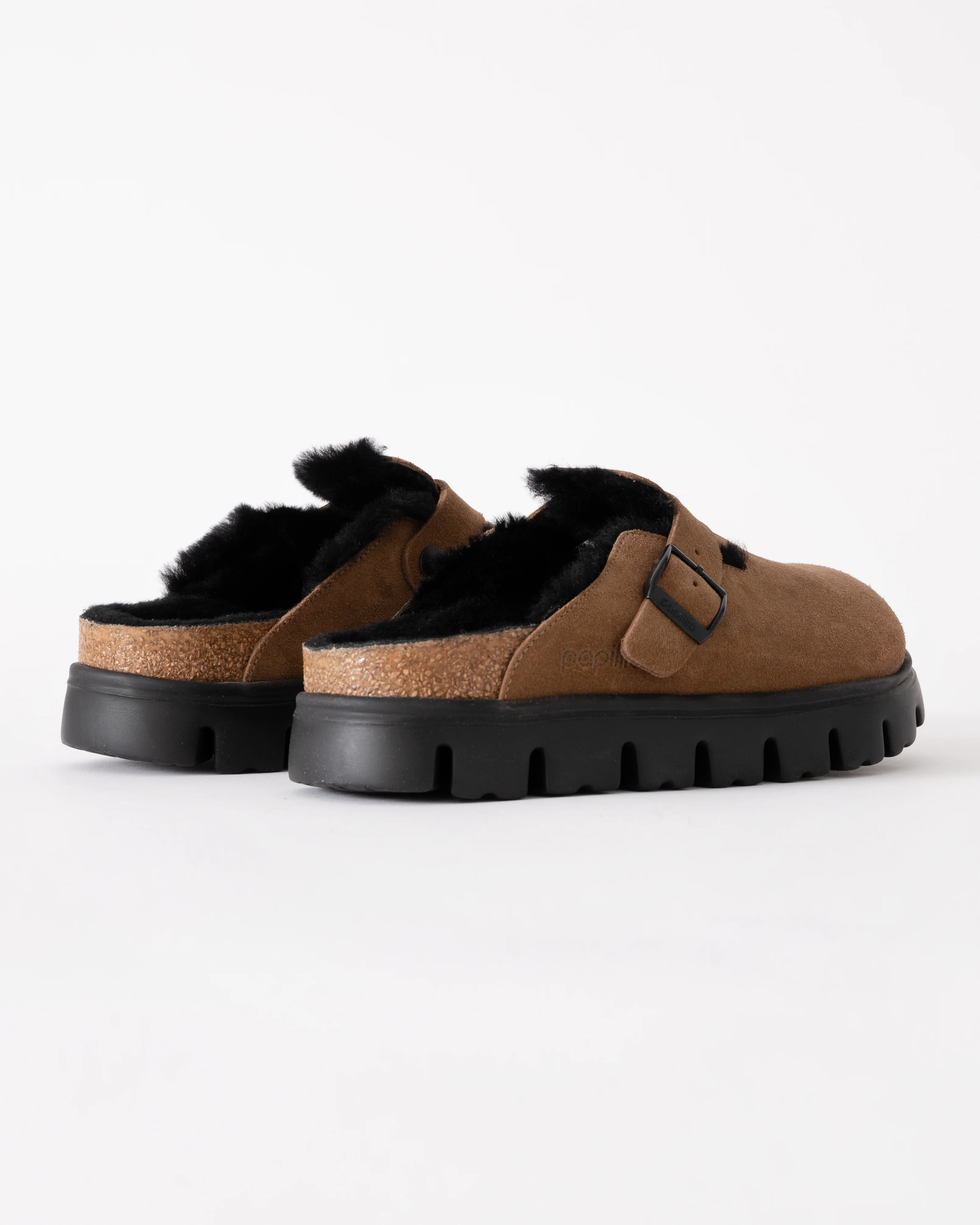 Birkenstock Papillio Boston Chunky Shearling Womens Clogs - Dark Tea - Image 4
