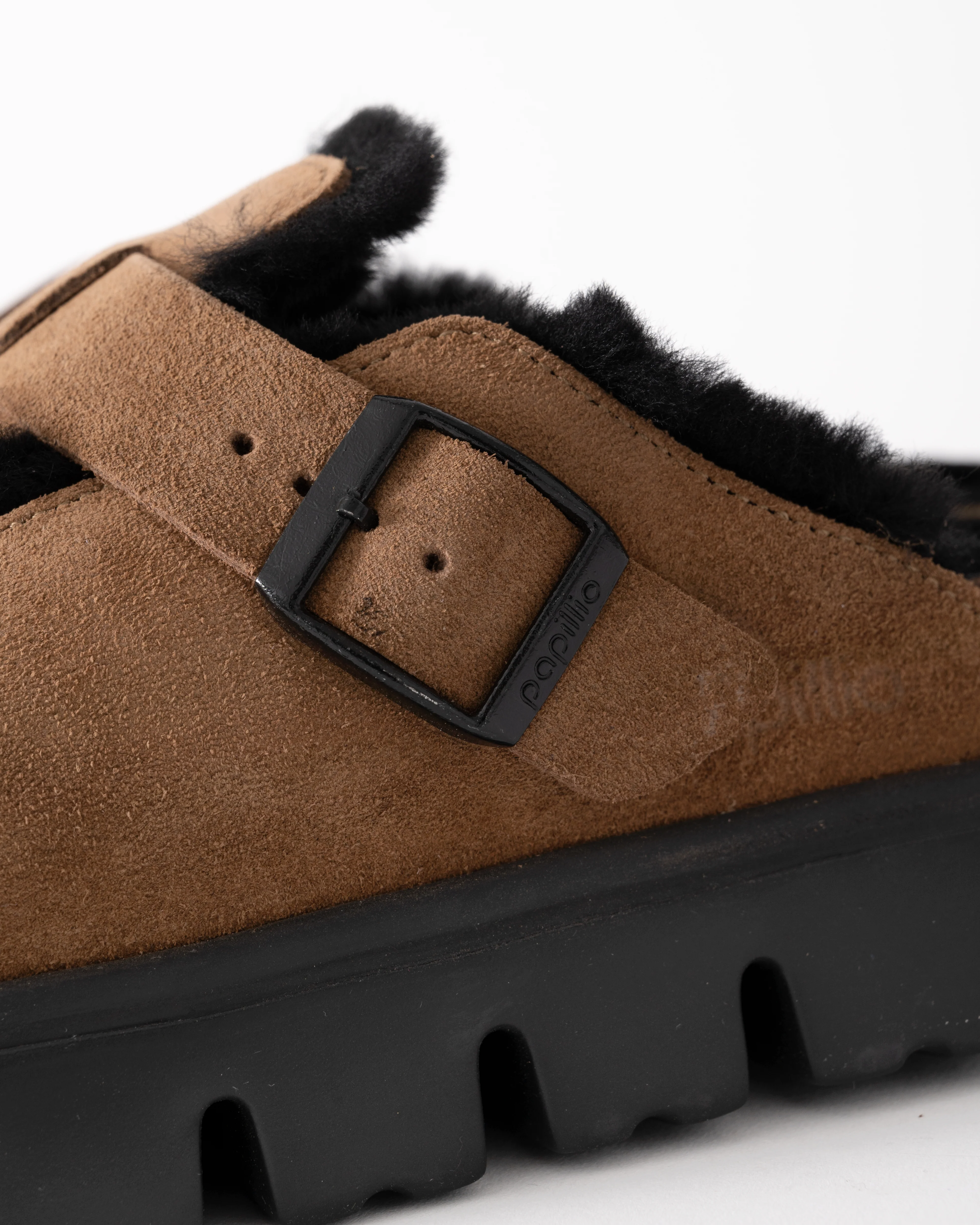 Birkenstock Papillio Boston Chunky Shearling Womens Clogs - Dark Tea - Image 6