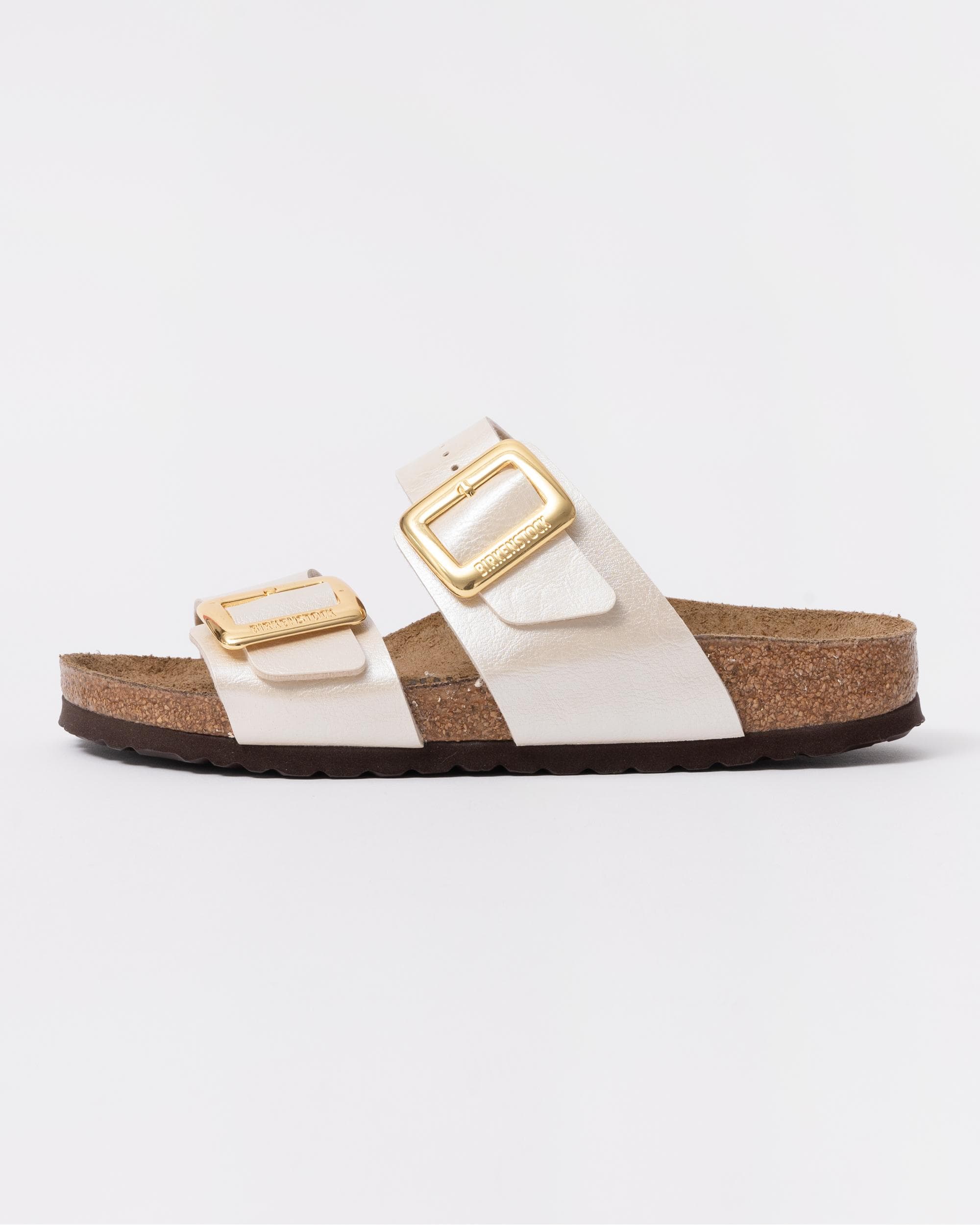 Birkenstock Sydney Cushion Big Buckle Womens Birko-Flor Patent Sandals - Graceful Pearl White - Image 2