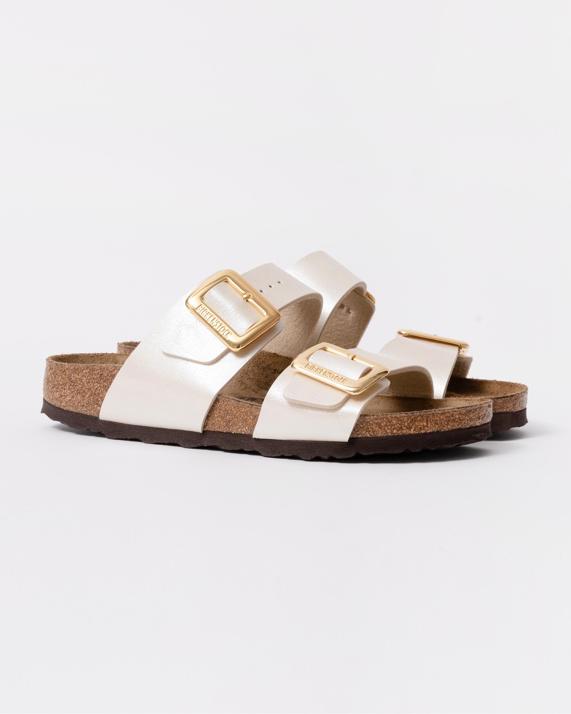 Birkenstock Sydney Cushion Big Buckle Womens Birko-Flor Patent Sandals - Graceful Pearl White - Image 4