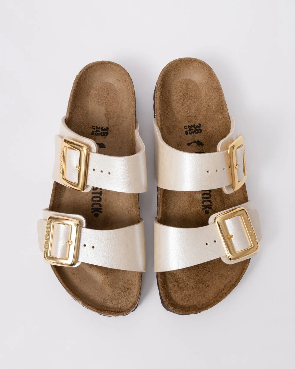 Birkenstock Sydney Cushion Big Buckle Womens Birko-Flor Patent Sandals - Graceful Pearl White - Image 5