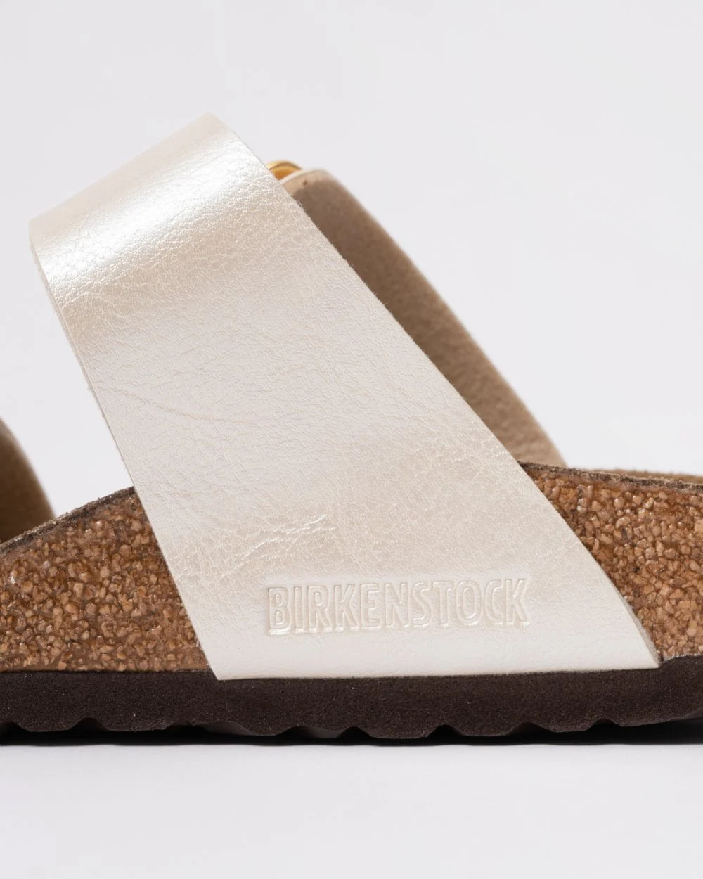 Birkenstock Sydney Cushion Big Buckle Womens Birko-Flor Patent Sandals - Graceful Pearl White - Image 8