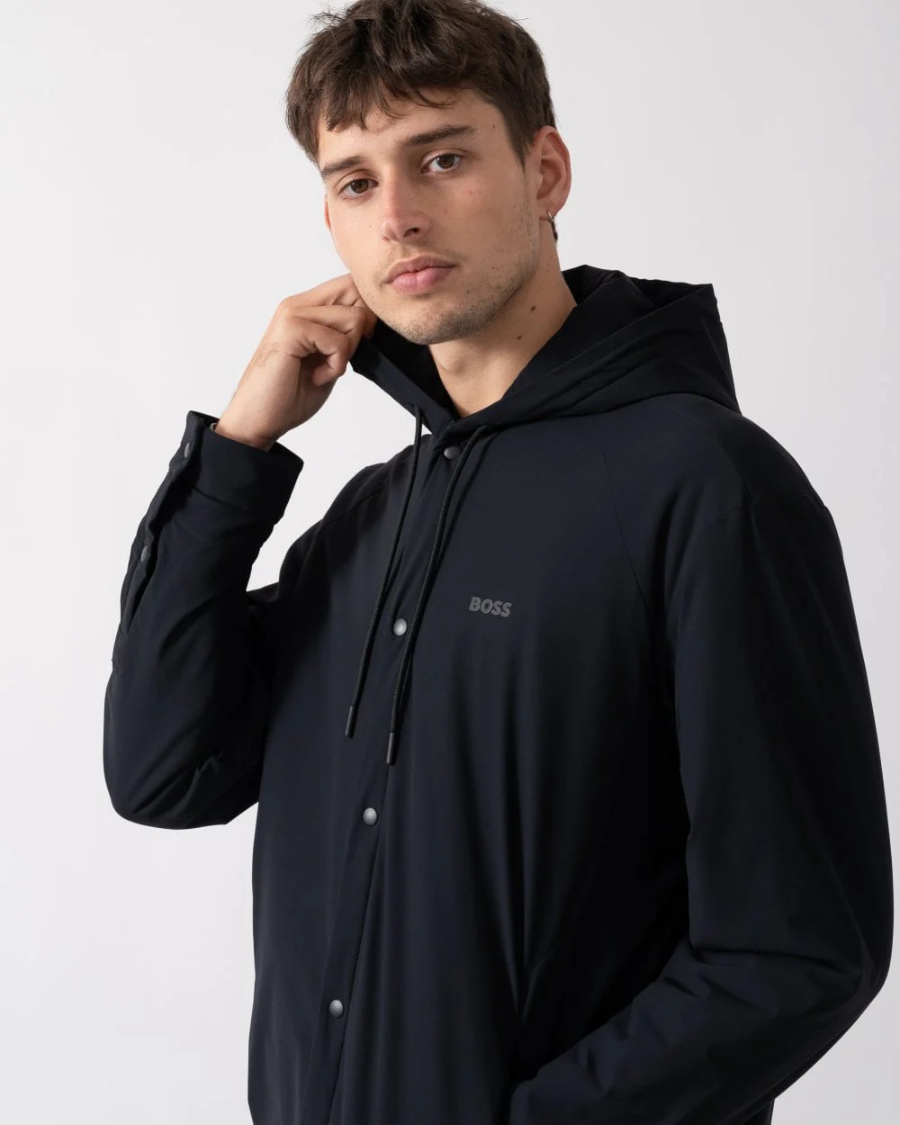 BOSS Green Benat Mens Hooded Overshirt - Black 001 - Image 2