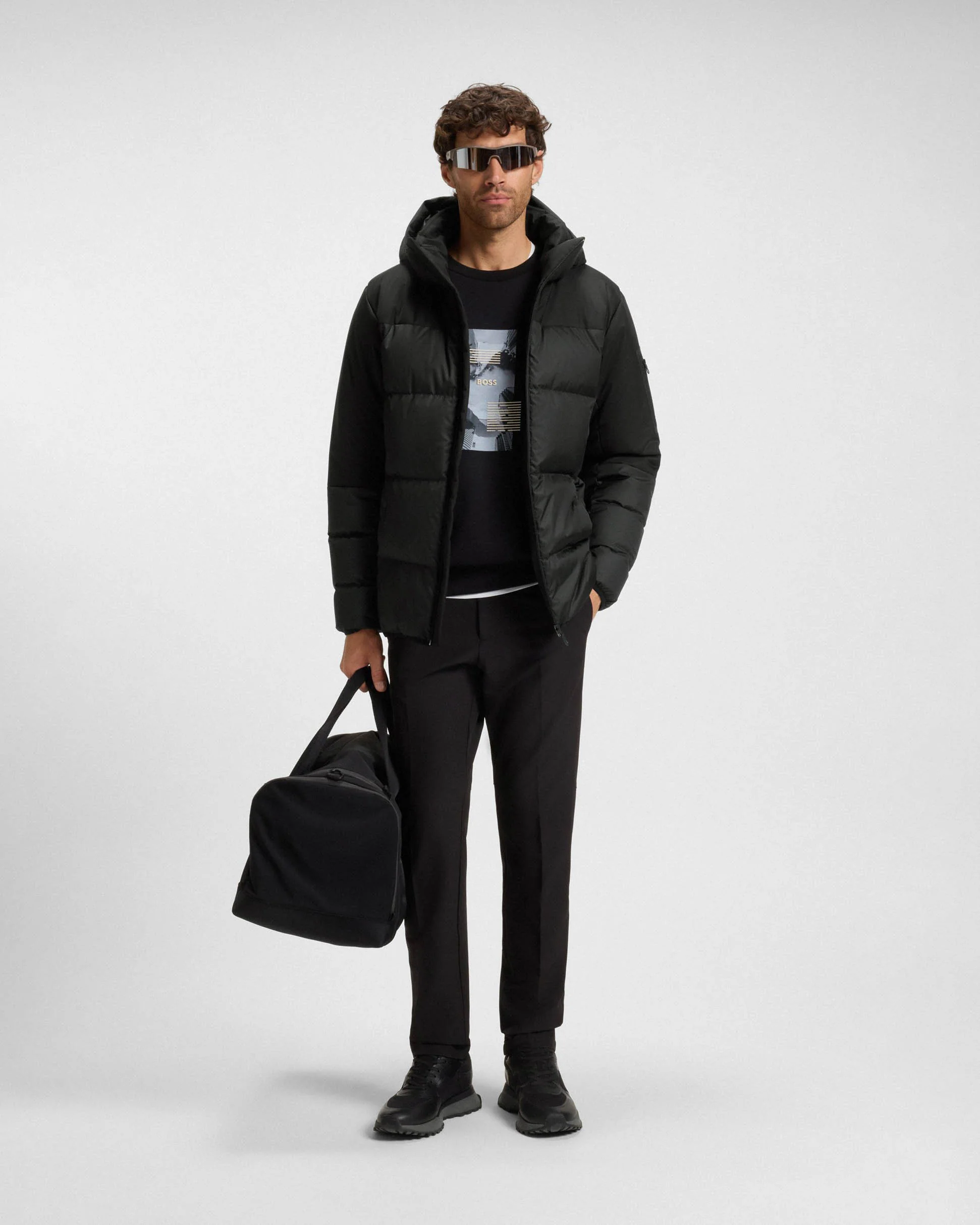 BOSS Green Block-X Mens Water-Repellent Down Jacket with Detachable Hood - Black 001 - Image 5
