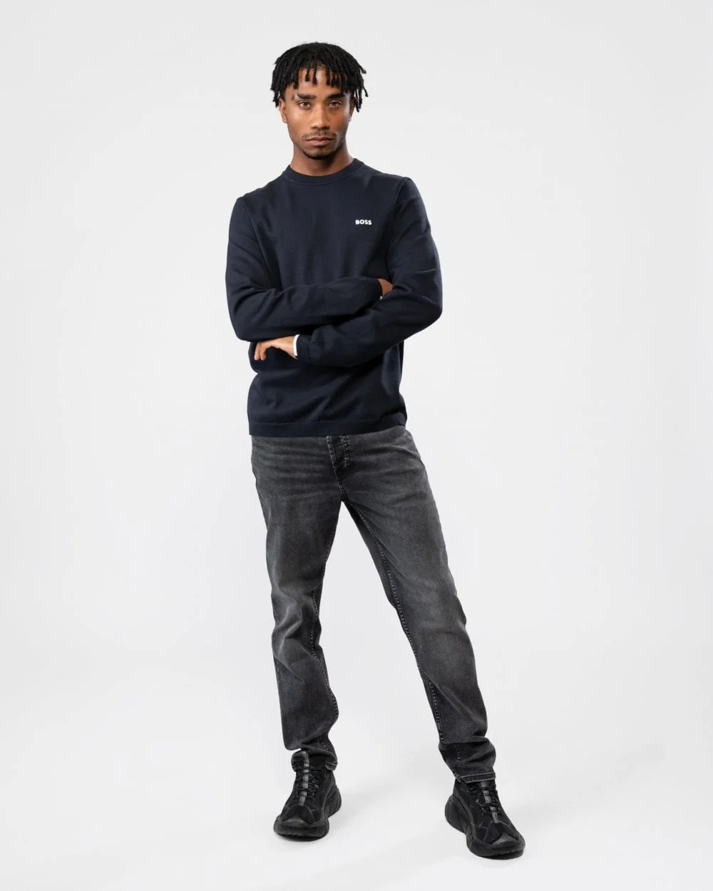 BOSS Green Ever-X Crew Neck Mens Jumper - Dark Blue 402 - Image 3