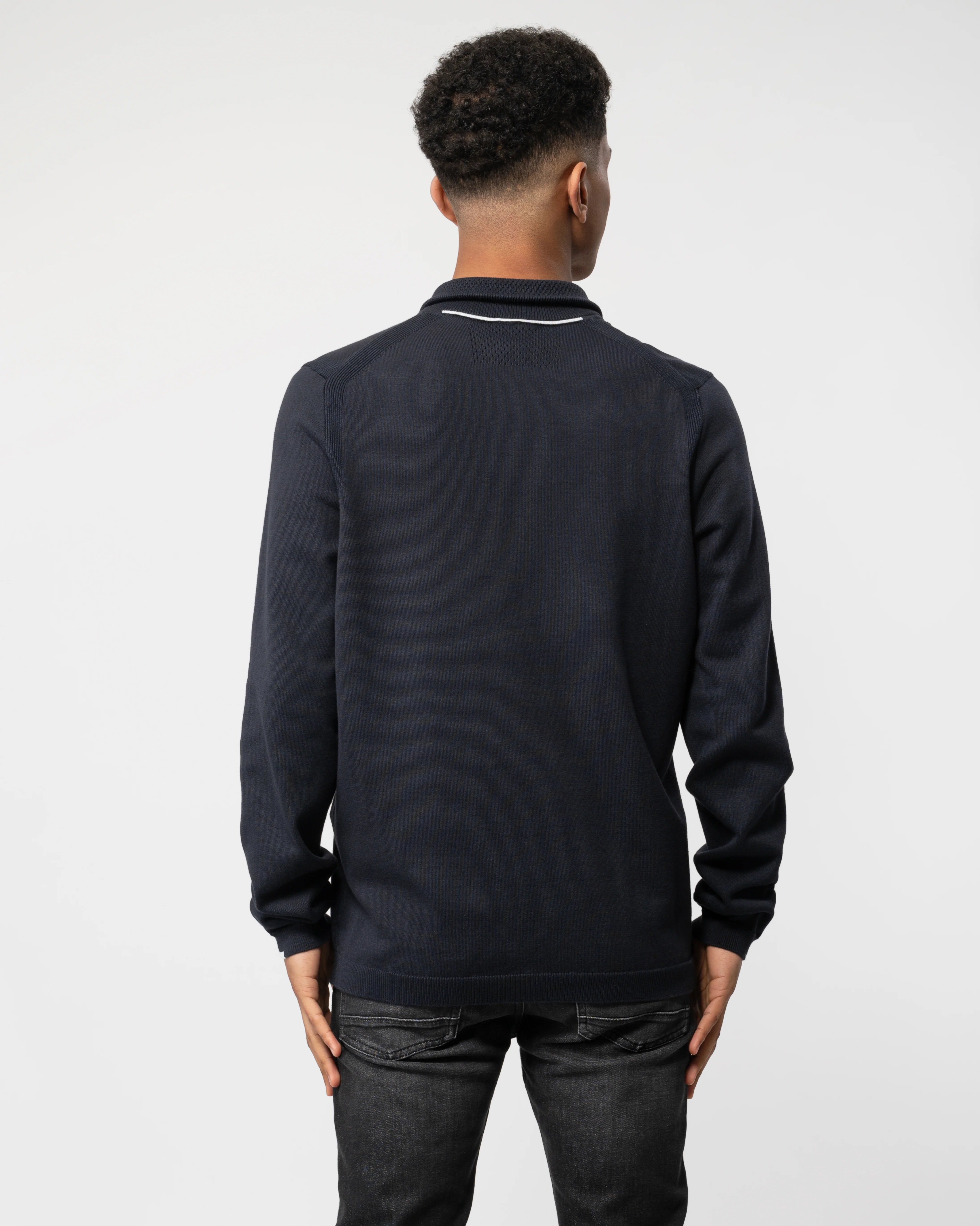 BOSS Green Ever-X Mens Cotton Blend Zip-Neck Sweater with Logo Print - Dark Blue 402 - Image 4