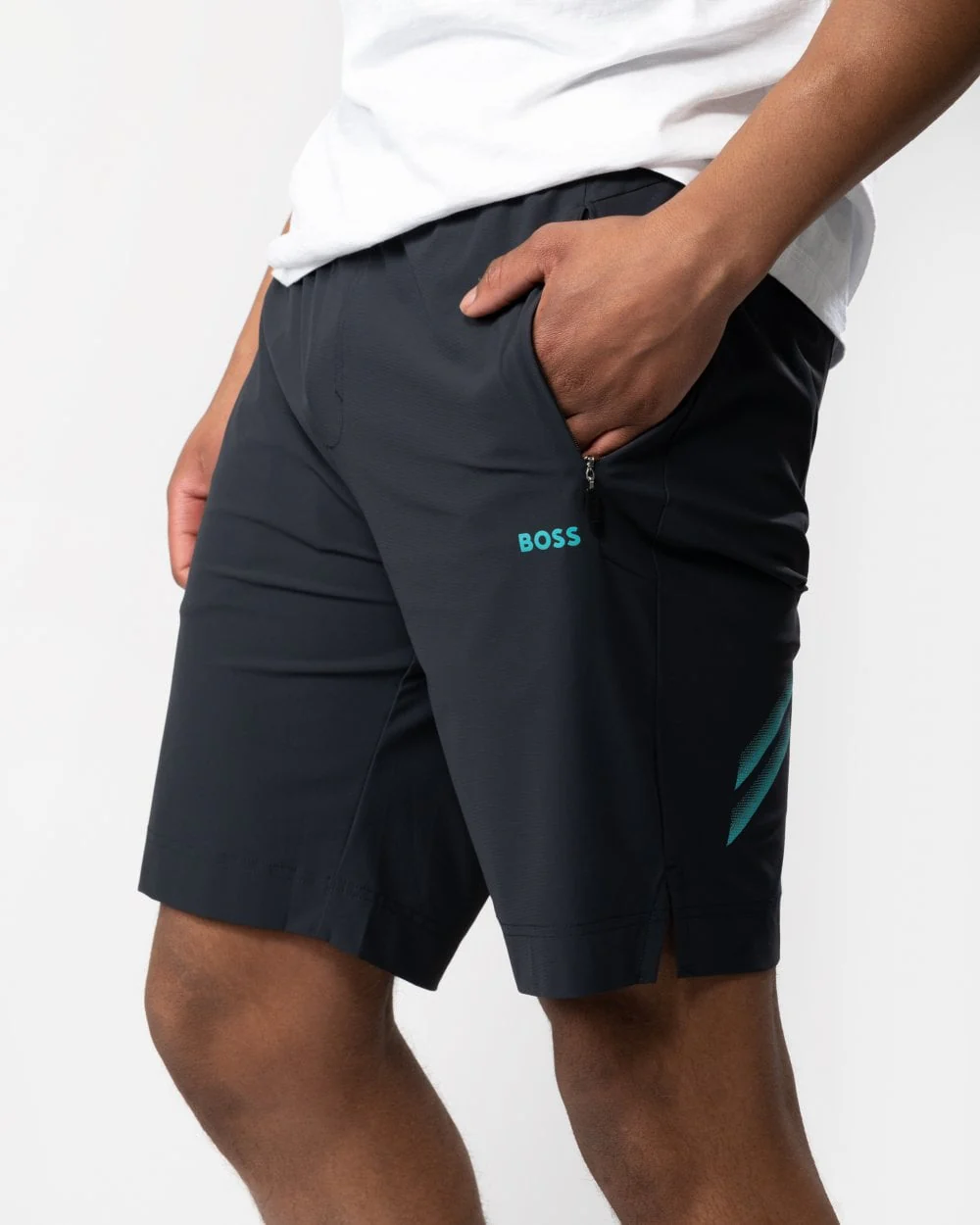BOSS Green Hecon Active 1 Mens Regular-Fit Shorts with Decorative Reflective Artwork - Image 2