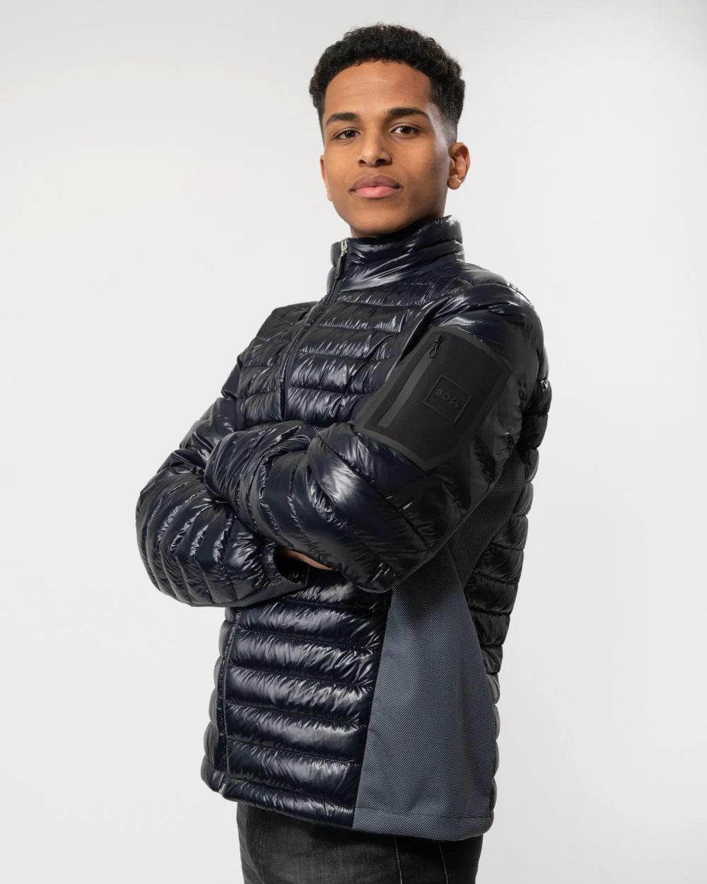BOSS Green J Techno Mens Lightweight Water-Repellent Jacket With Down Filling - Dark Blue 402 - Image 2