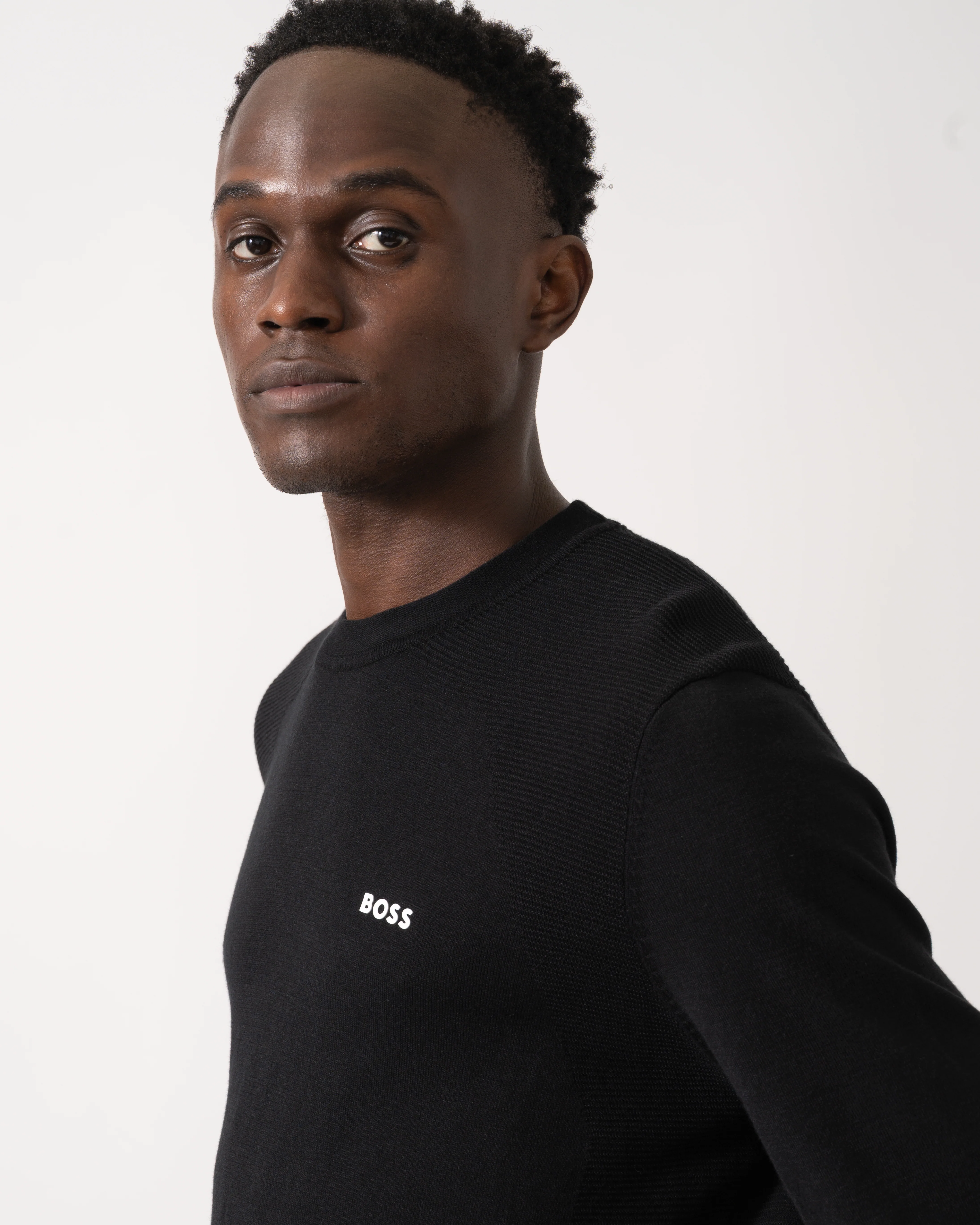 BOSS Green Momentum-Lite Crew Neck Mens Jumper - Black 001 - Image 2