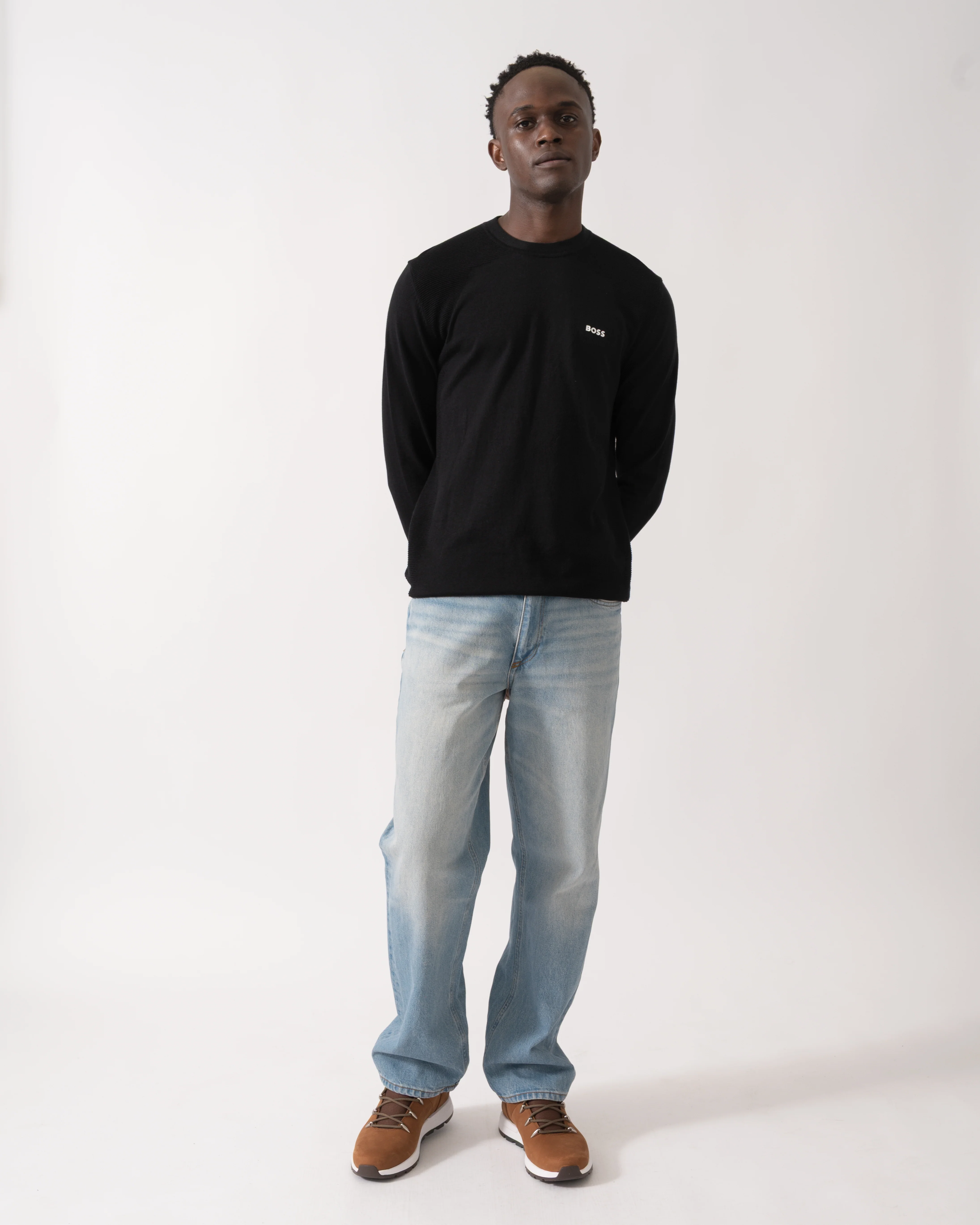 BOSS Green Momentum-Lite Crew Neck Mens Jumper - Black 001 - Image 3