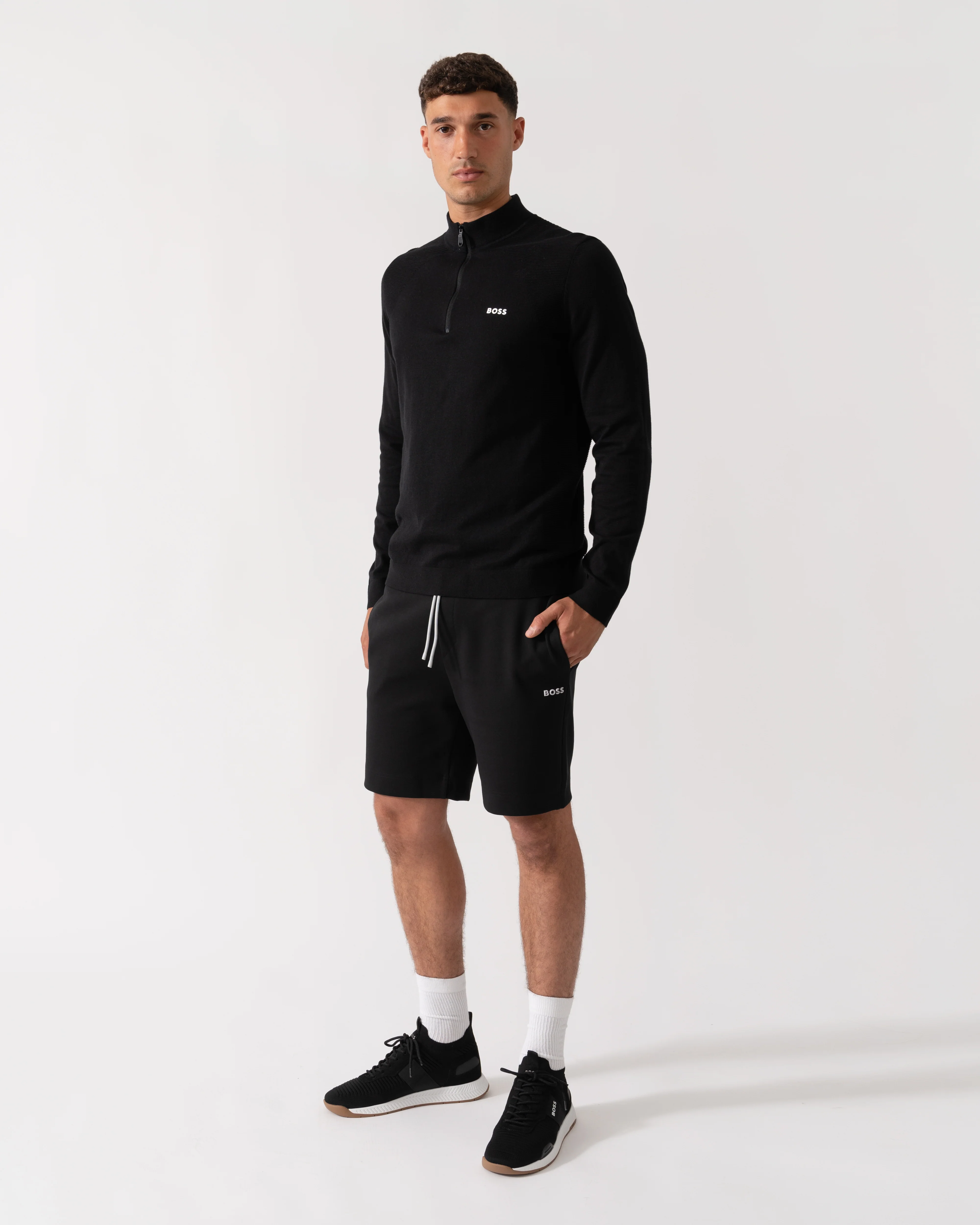 BOSS Green Momentum-Lite Mens 1/4 Zip Jumper - Black 001 - Image 2