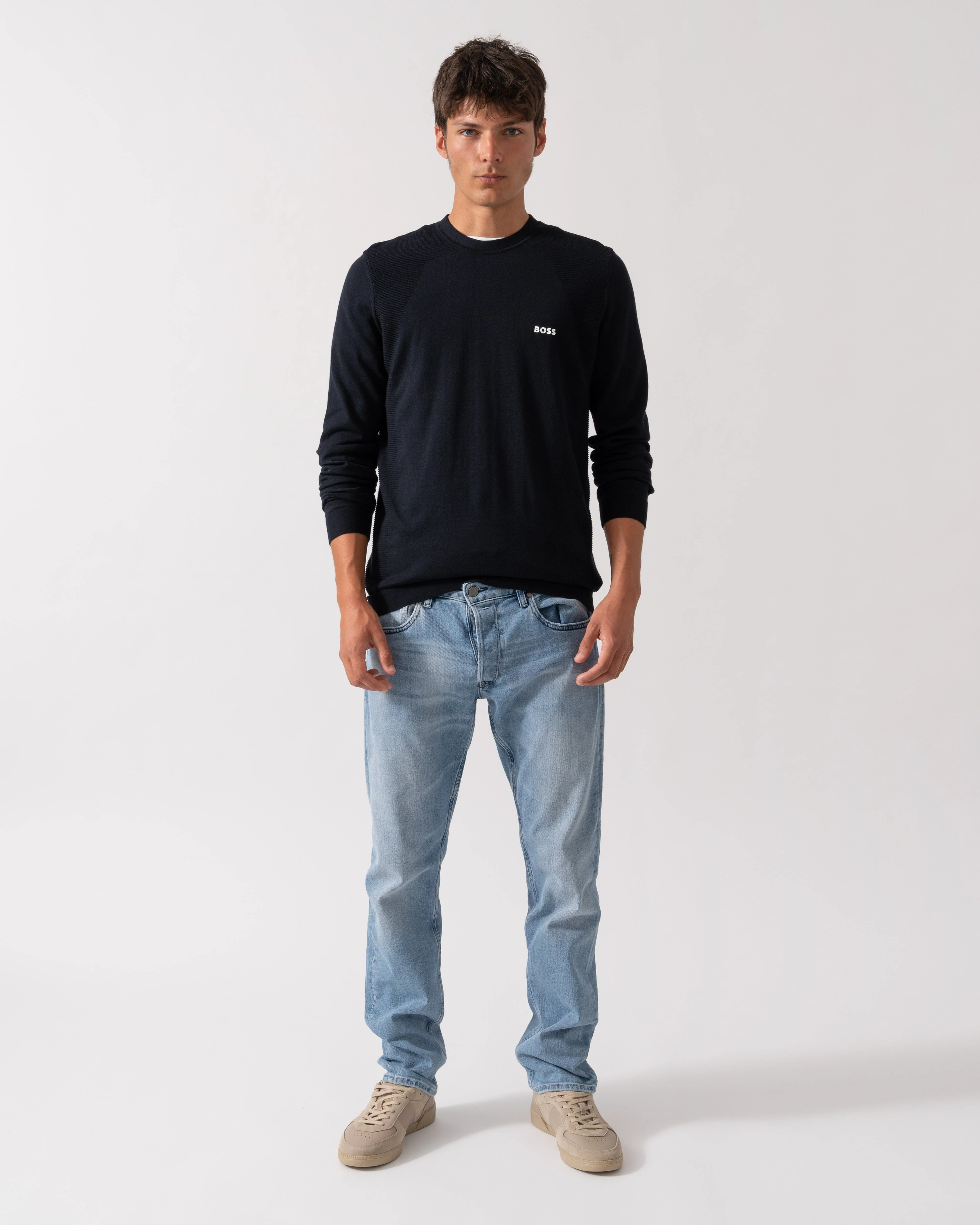 BOSS Green Momentum Lite Mens Crew Neck Jumper - Dark Blue 402 - Image 3