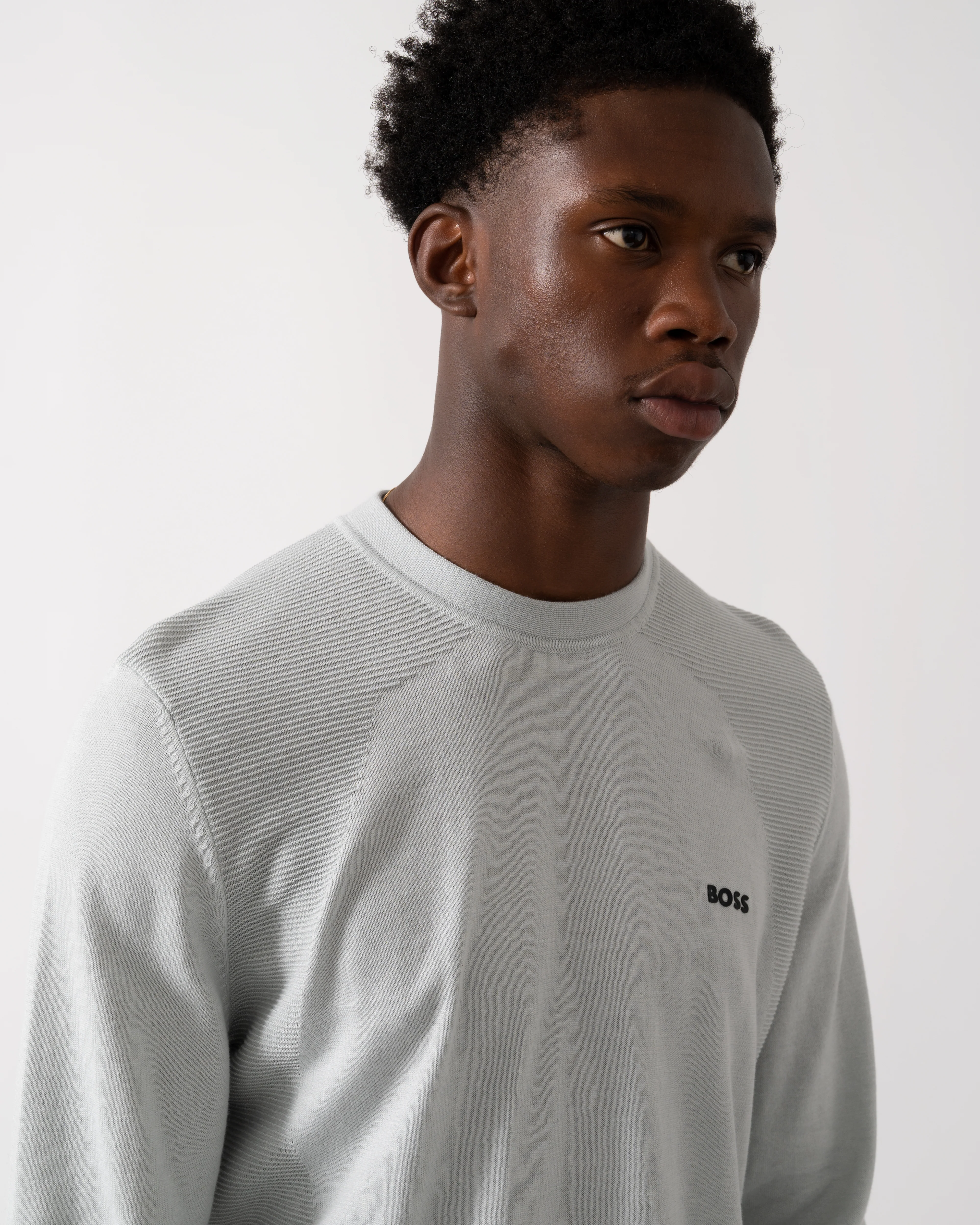 BOSS Green Momentum-Lite Mens Crew Neck Jumper - Light/Pastel Grey 054 - Image 3