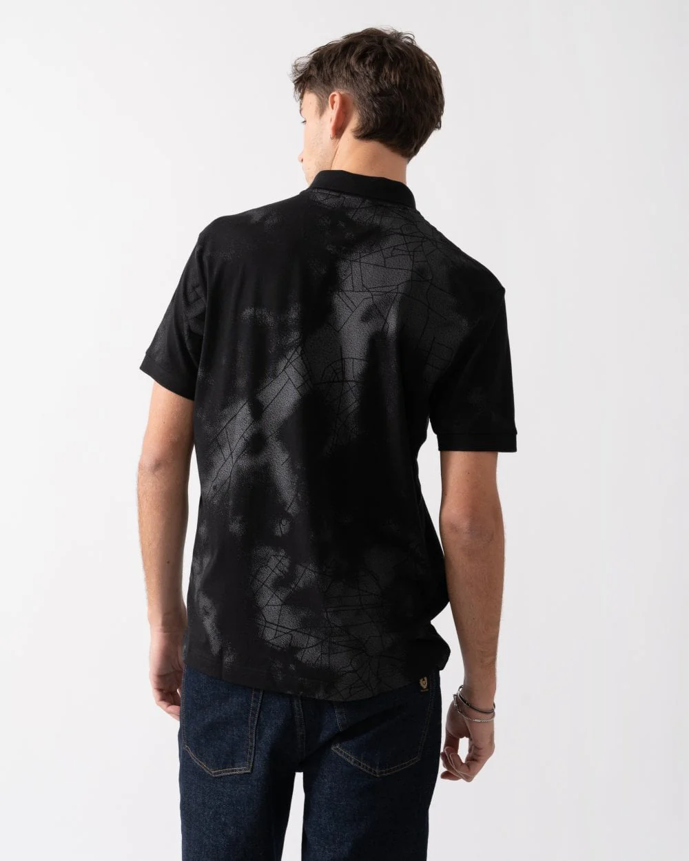 BOSS Green Paddy 3 Mens Cotton-Blend Polo Shirt with Decorative Reflective Print - Image 2