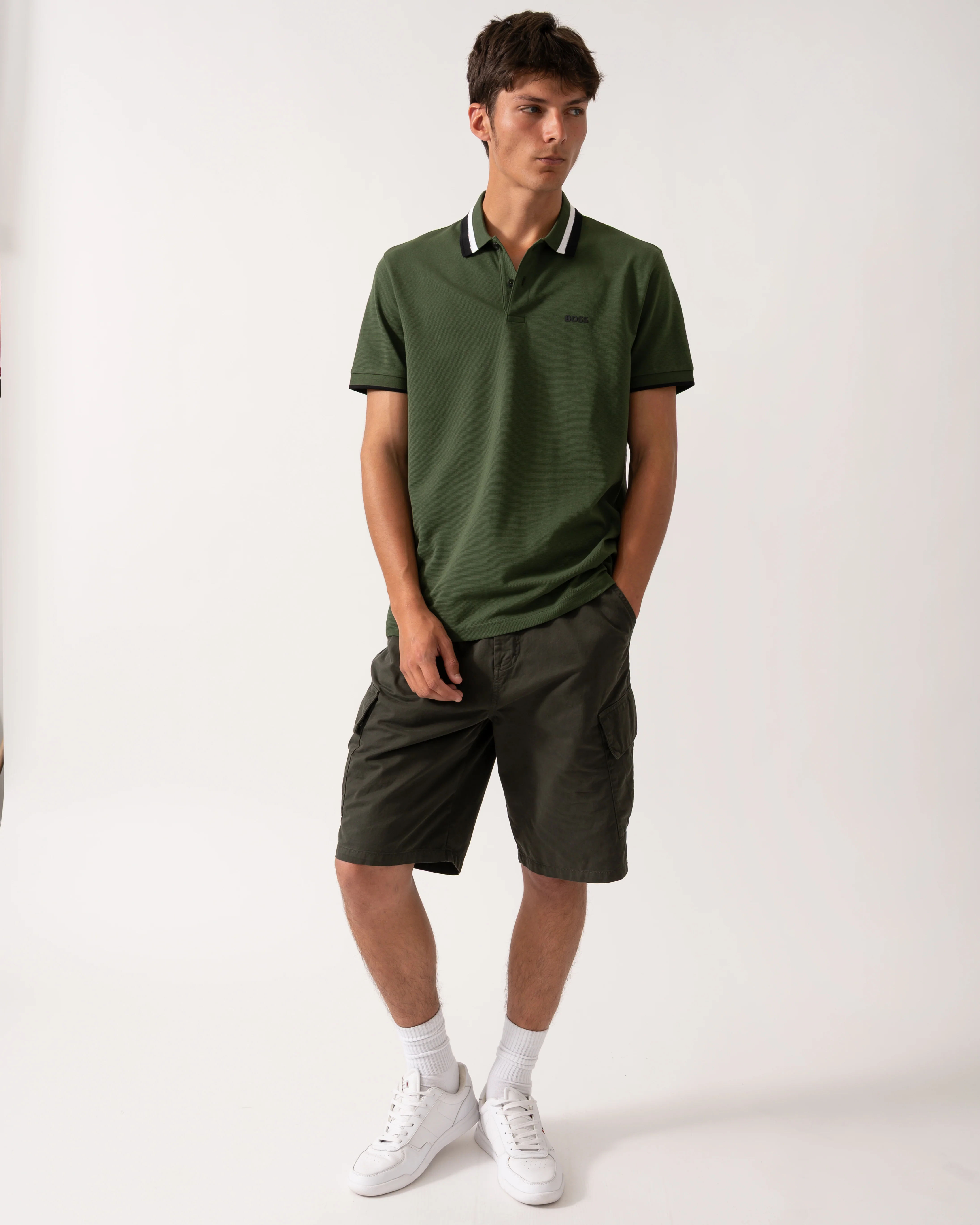 BOSS Green Paddy AP Heritage Mens Polo Shirt - Open Green 355 - Image 3