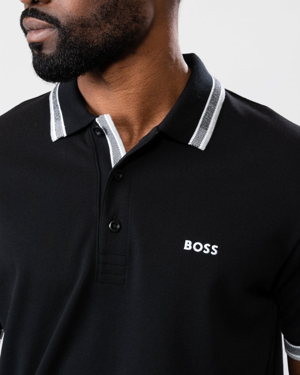 BOSS Green Paddy Mens Cotton-Piqué Polo Shirt with Contrast Logo - Black 001 - Image 2
