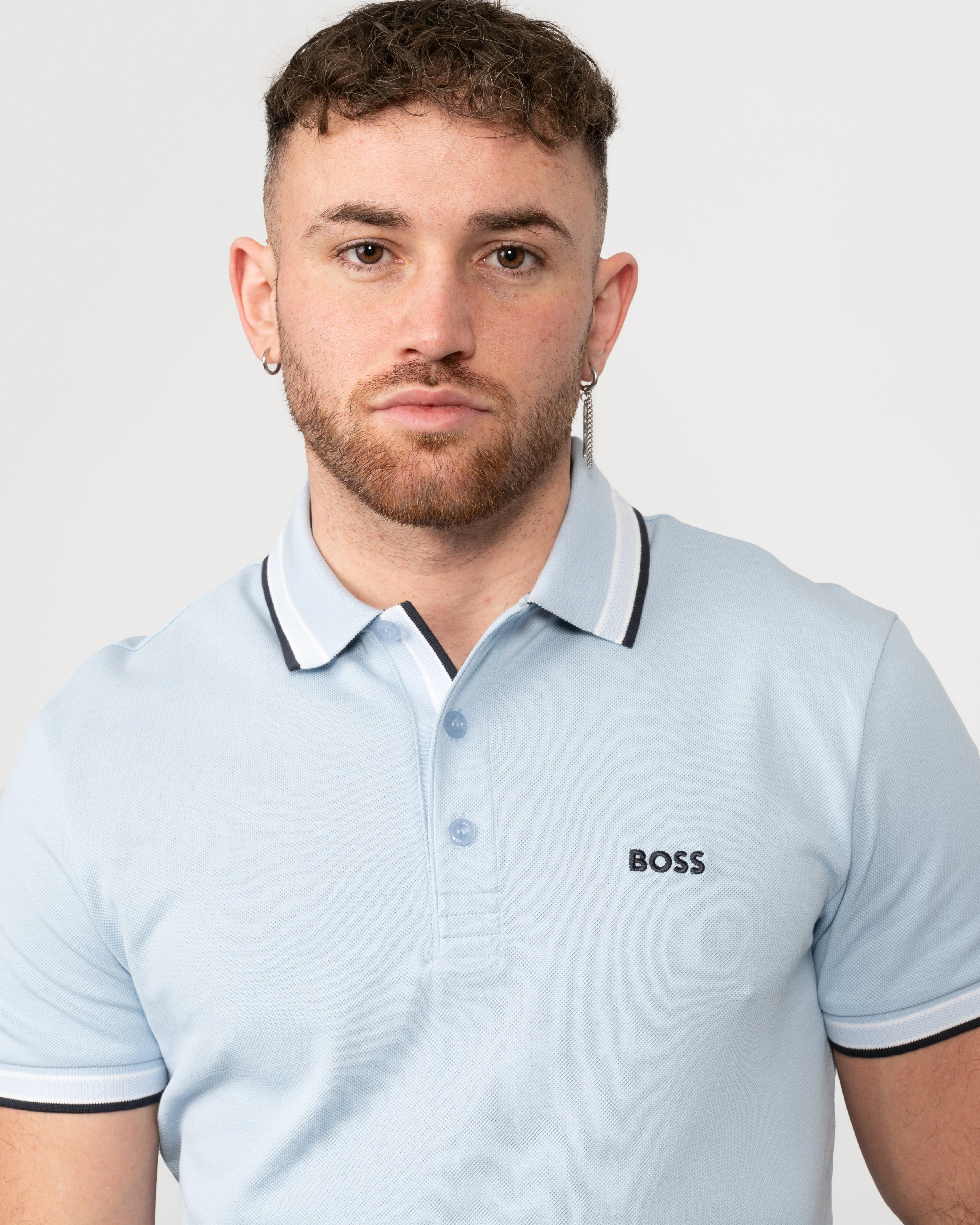 BOSS Green Paddy Mens Cotton-Piqué Polo Shirt with Contrast Logo - Bright Blue 450 - Image 2