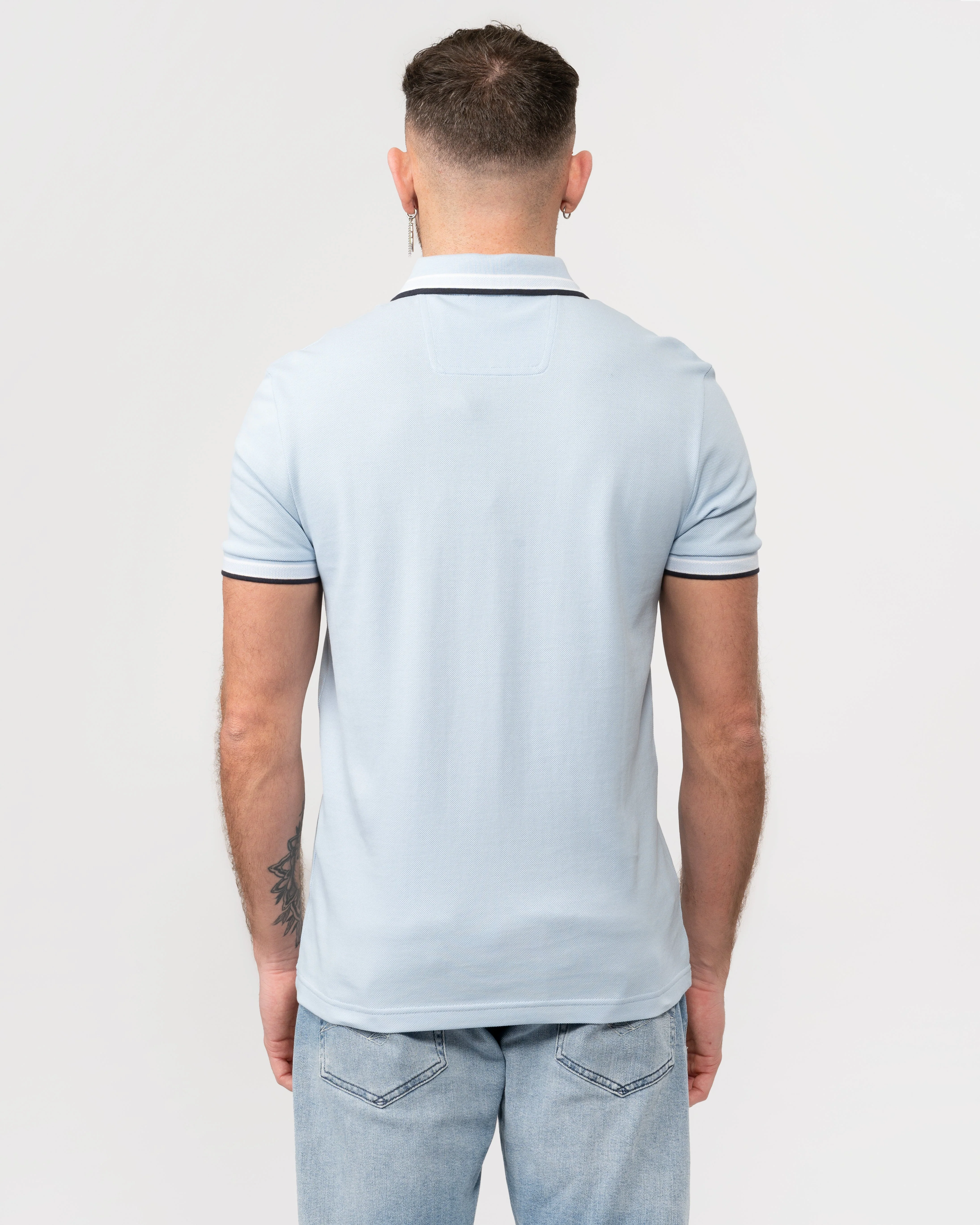BOSS Green Paddy Mens Cotton-Piqué Polo Shirt with Contrast Logo - Bright Blue 450 - Image 4