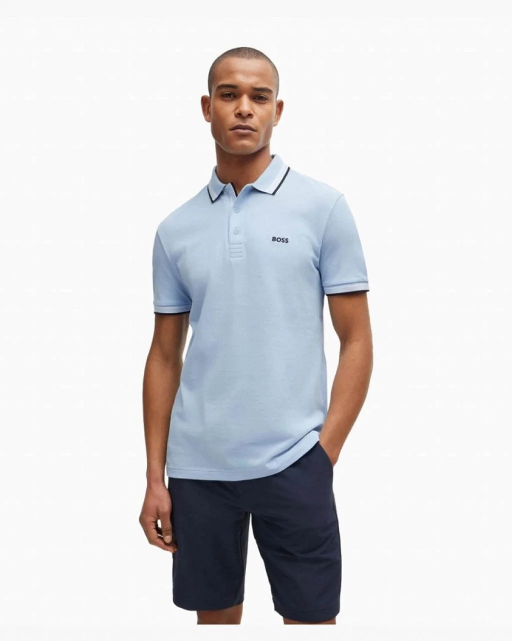 BOSS Green Paddy Mens Cotton-Piqué Polo Shirt with Contrast Logo - Bright Blue 450 - Image 5