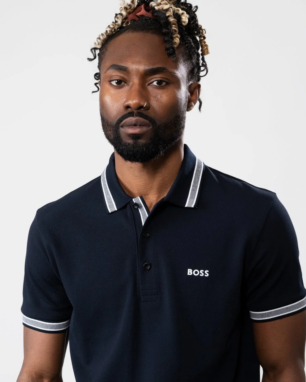 BOSS Green Paddy Mens Cotton-Piqué Polo Shirt with Contrast Logo - Dark Blue 402 - Image 2